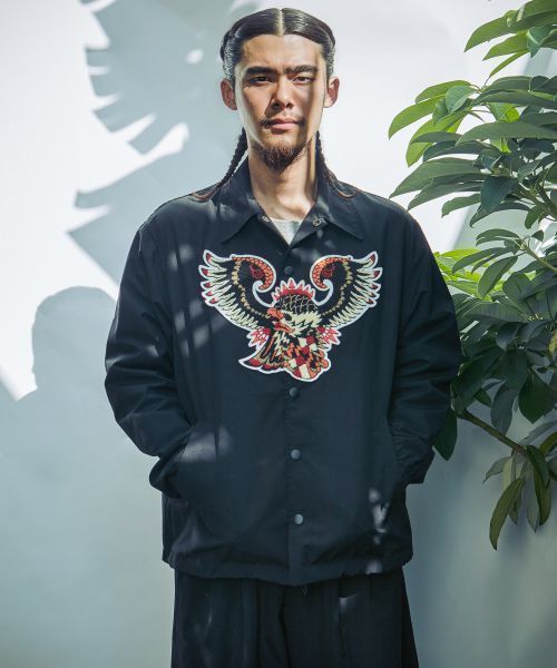 Facetasm FACETASM Black Raglan Varsity Bomber Coach Jacket Size US M / EU 48-50 / 2 - 2 Thumbnail