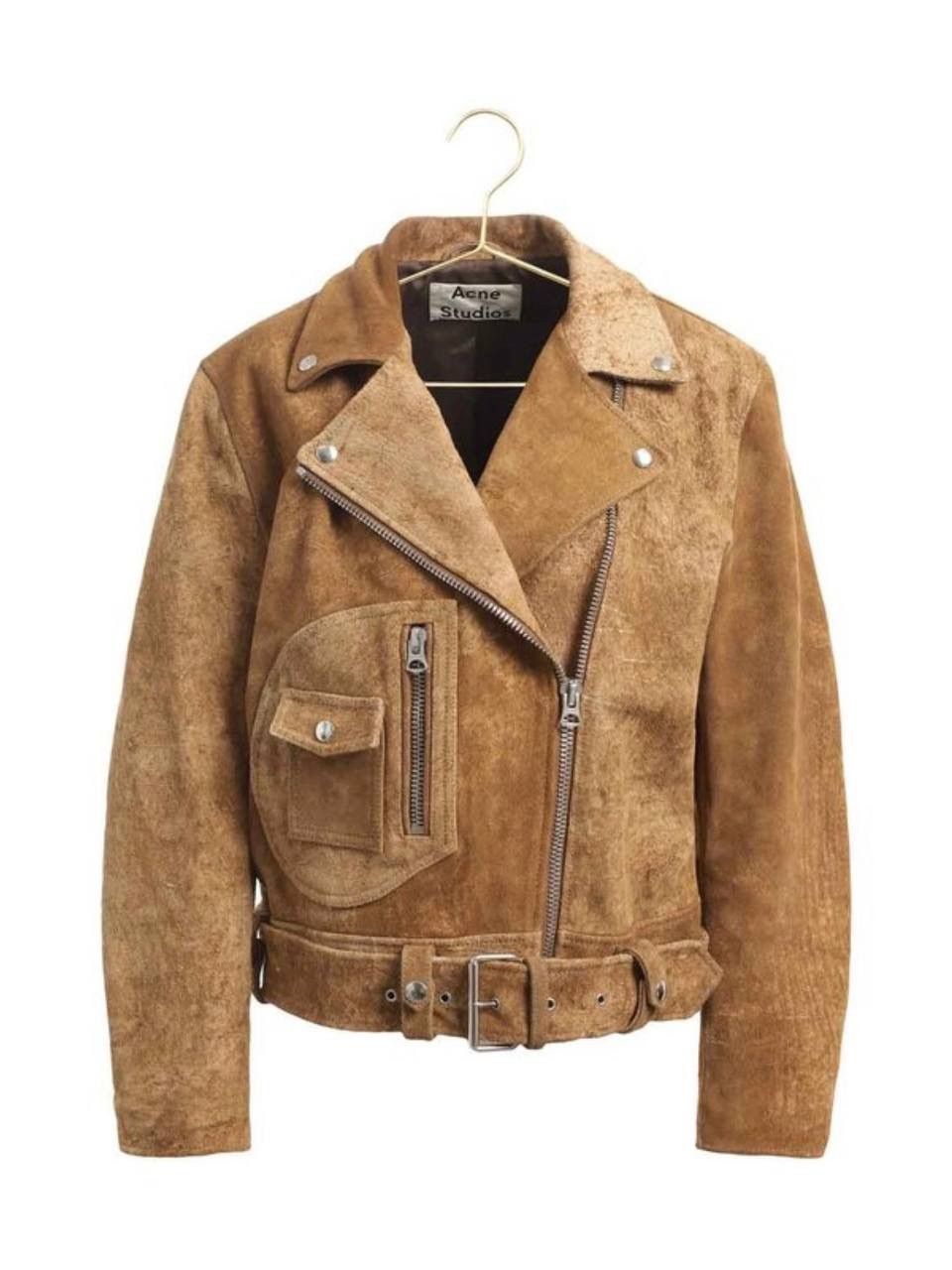 image of Grail! Acne Studios Nude Suede Belted Leather Biker Jacket in Brown, Men's (Size XS)