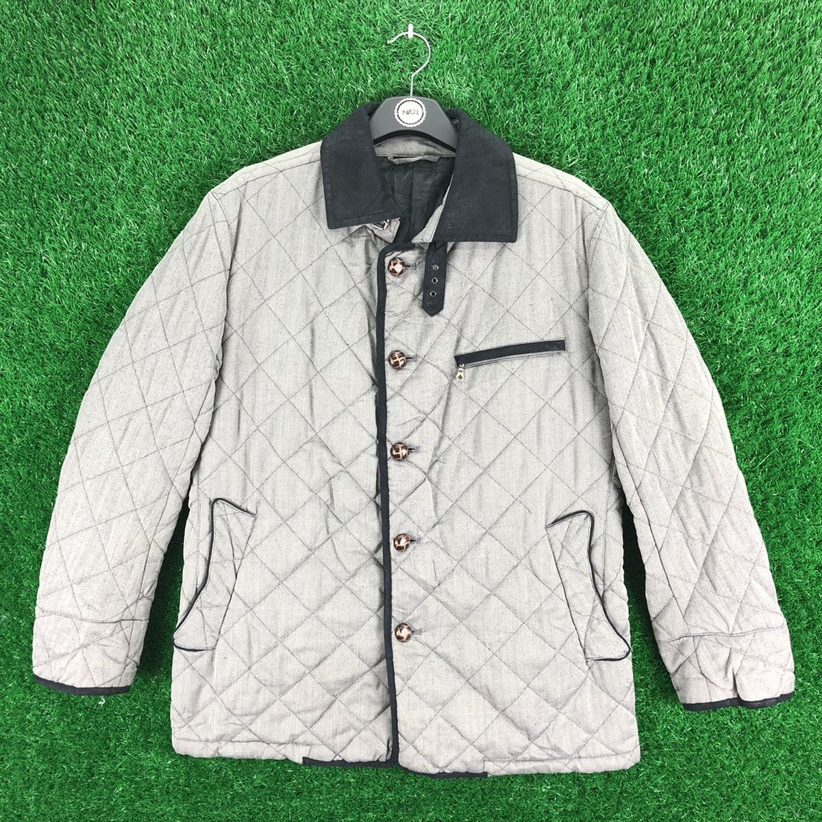 image of Vintage Jacket Herringbone Quilted Puffer By Field/dream in Grey, Men's (Size Large)