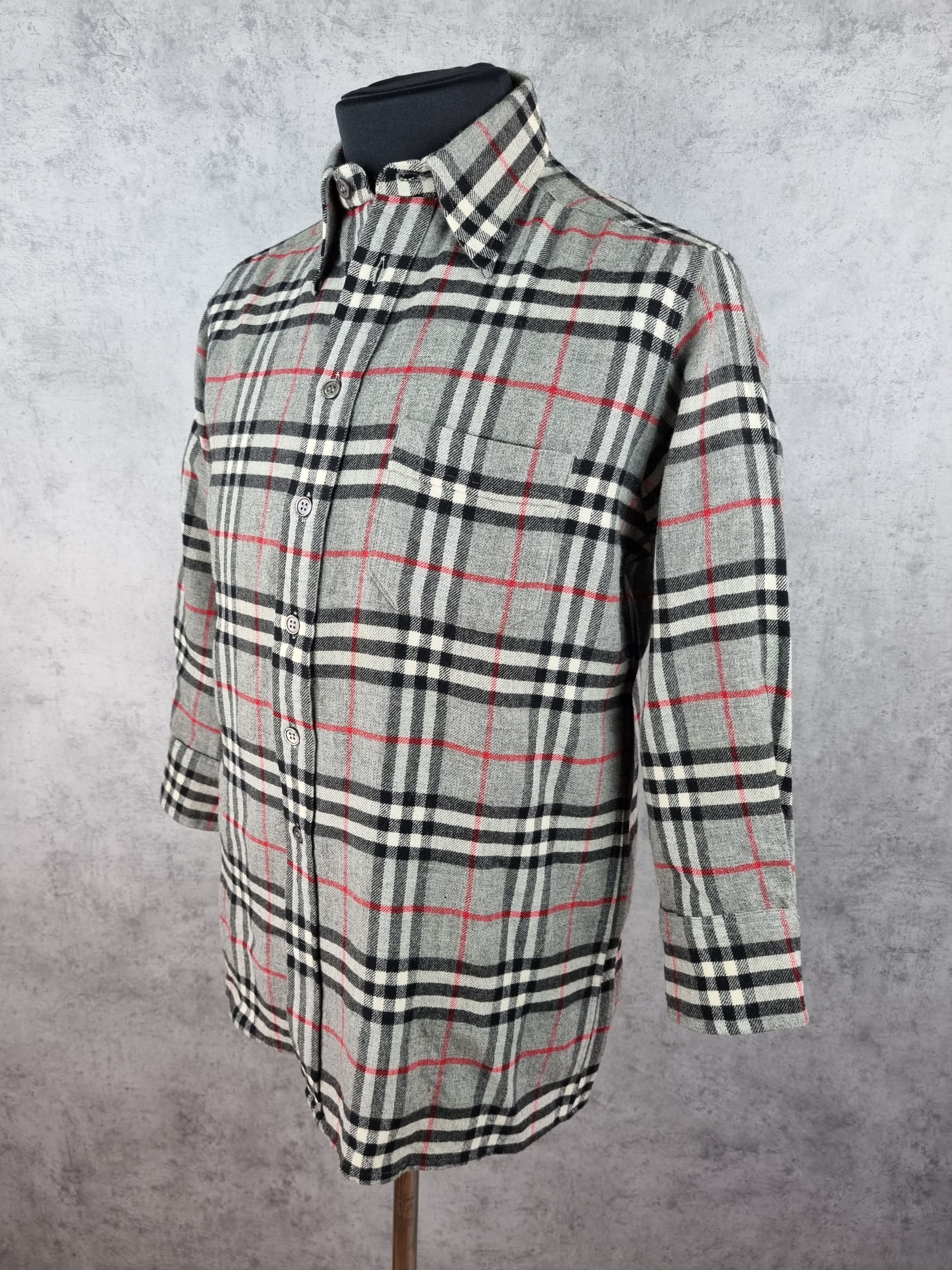 Burberry × Burberry Prorsum × Vintage 80s Flannel Burberrys Wool Shirt Made in England Size US S / EU 44-46 / 1 - 14 Thumbnail