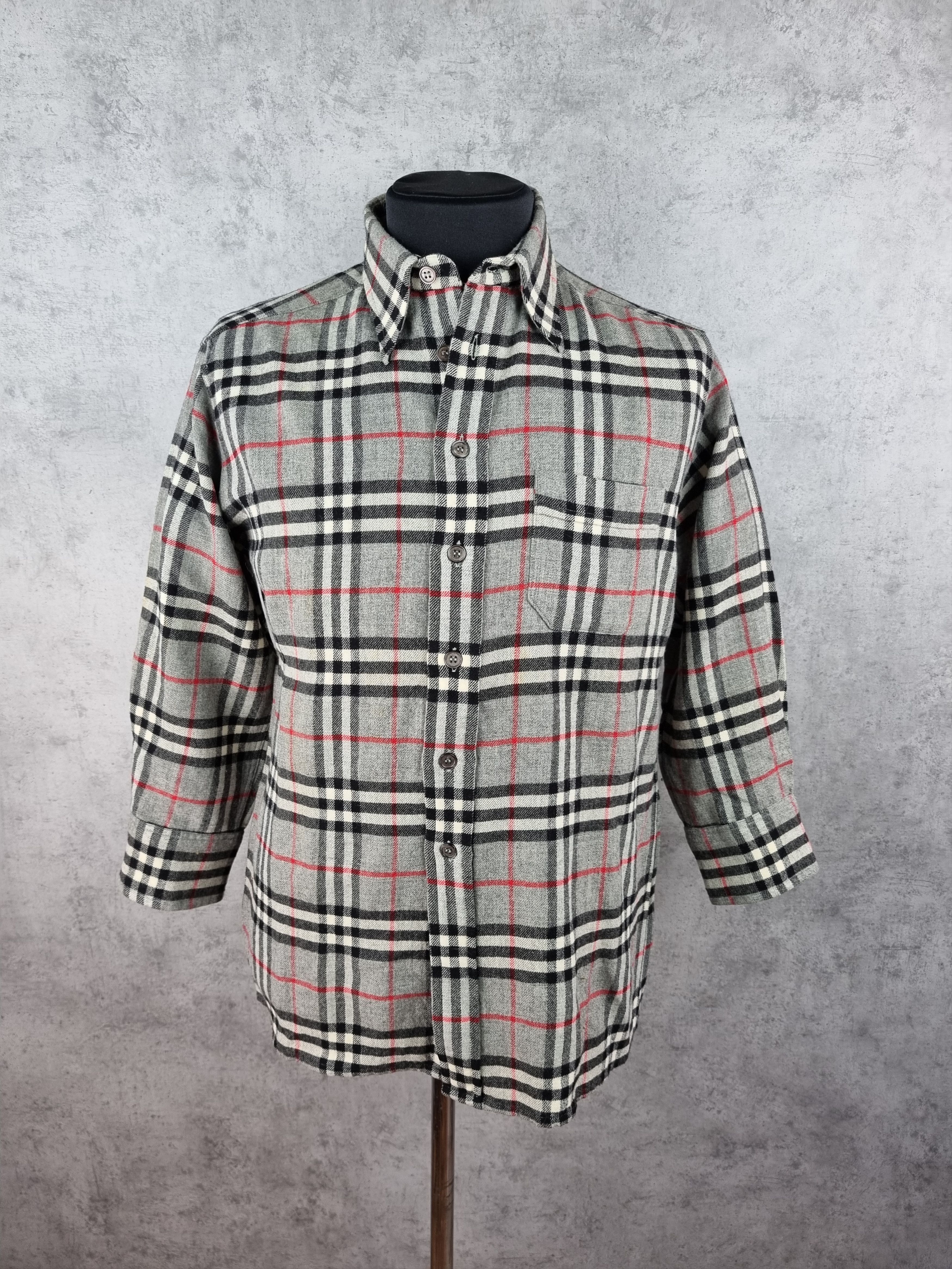 Burberry × Burberry Prorsum × Vintage 80s Flannel Burberrys Wool Shirt Made in England Size US S / EU 44-46 / 1 - 1 Thumbnail
