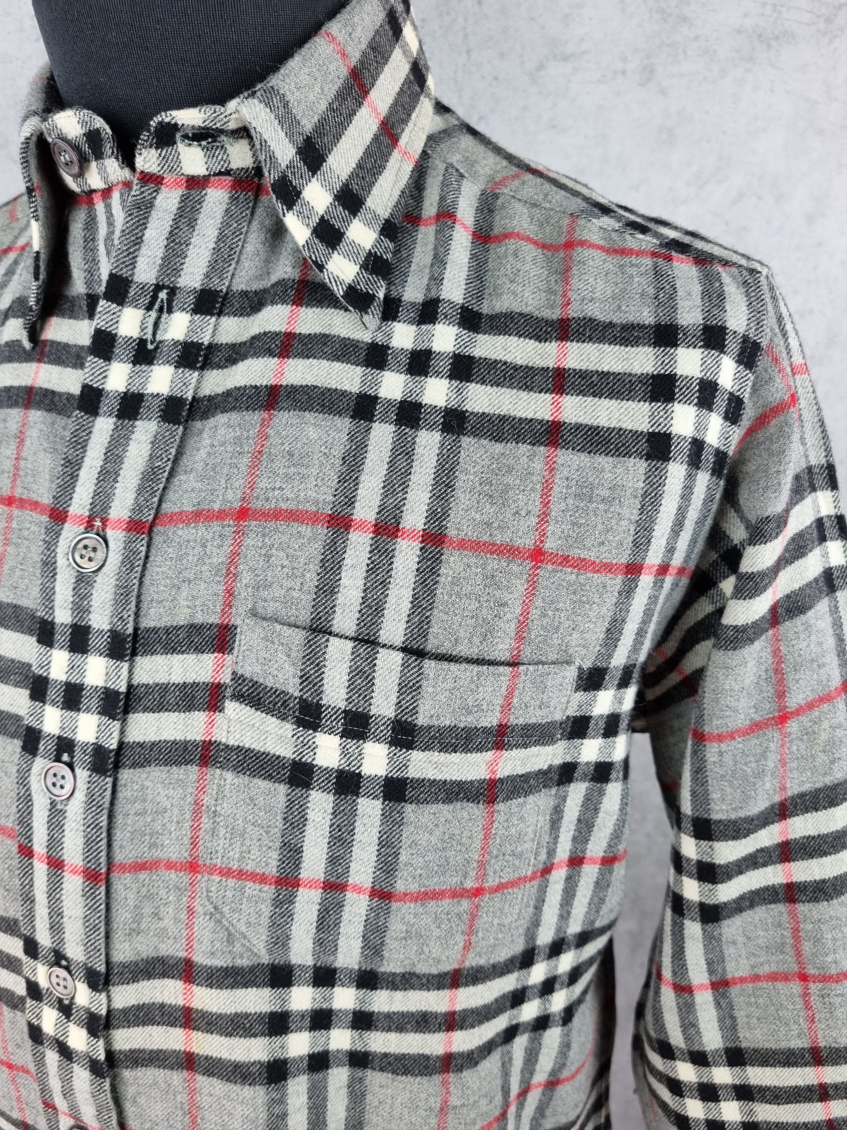 Burberry × Burberry Prorsum × Vintage 80s Flannel Burberrys Wool Shirt Made in England Size US S / EU 44-46 / 1 - 2 Thumbnail