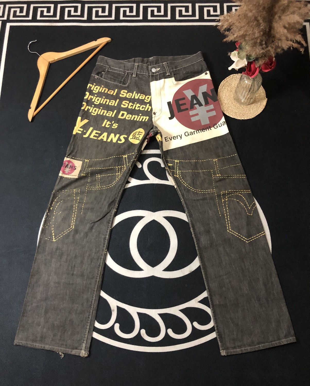Japanese Brand × Vintage VINTAGE YEN JEANS OVER PRINT BIG LOGO DISTRESED DENIM Size US 32 / EU 48 - 1 Thumbnail