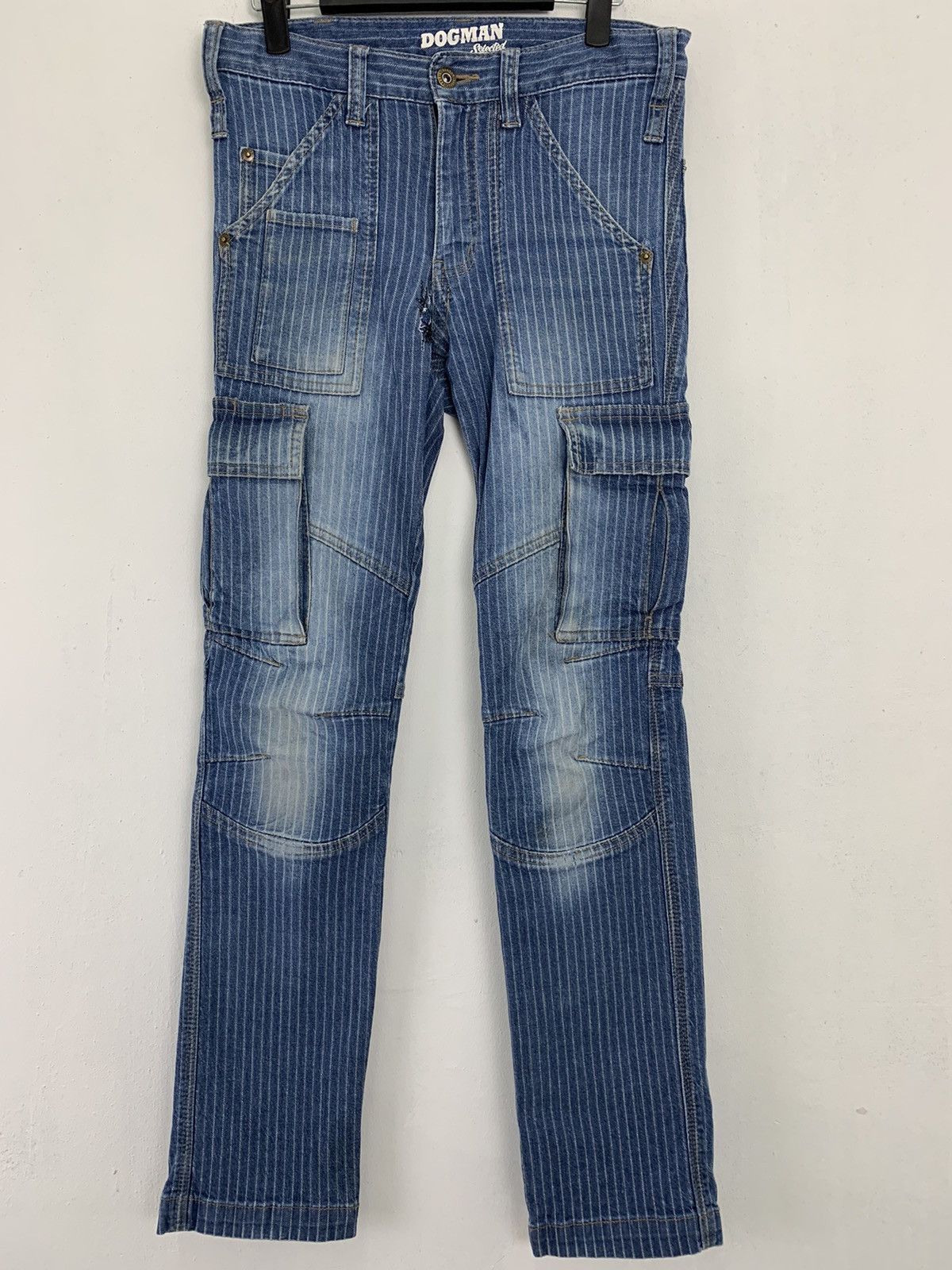 image of Cargo Pants Dogman Over The Stripes Multipocket Double Knee in Dark Blue, Men's (Size 29)