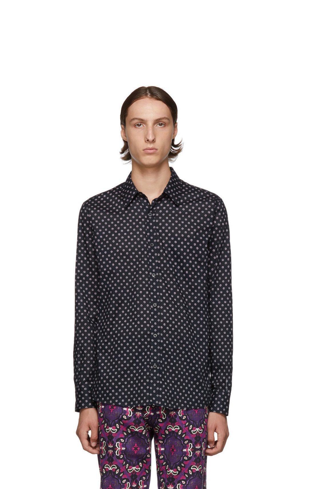 Dries Van Noten Dries Van Noten FW19 Corbin Shirt - Navy Sequin Print Size US M / EU 48-50 / 2 - 10 Thumbnail