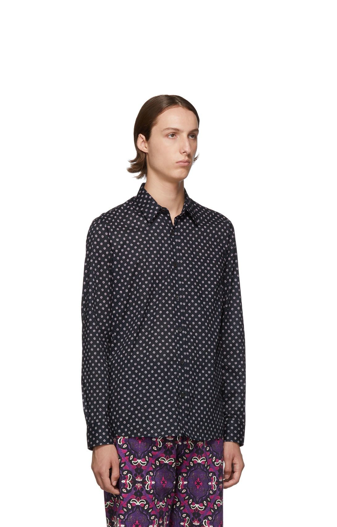 Dries Van Noten Dries Van Noten FW19 Corbin Shirt - Navy Sequin Print Size US M / EU 48-50 / 2 - 11 Thumbnail