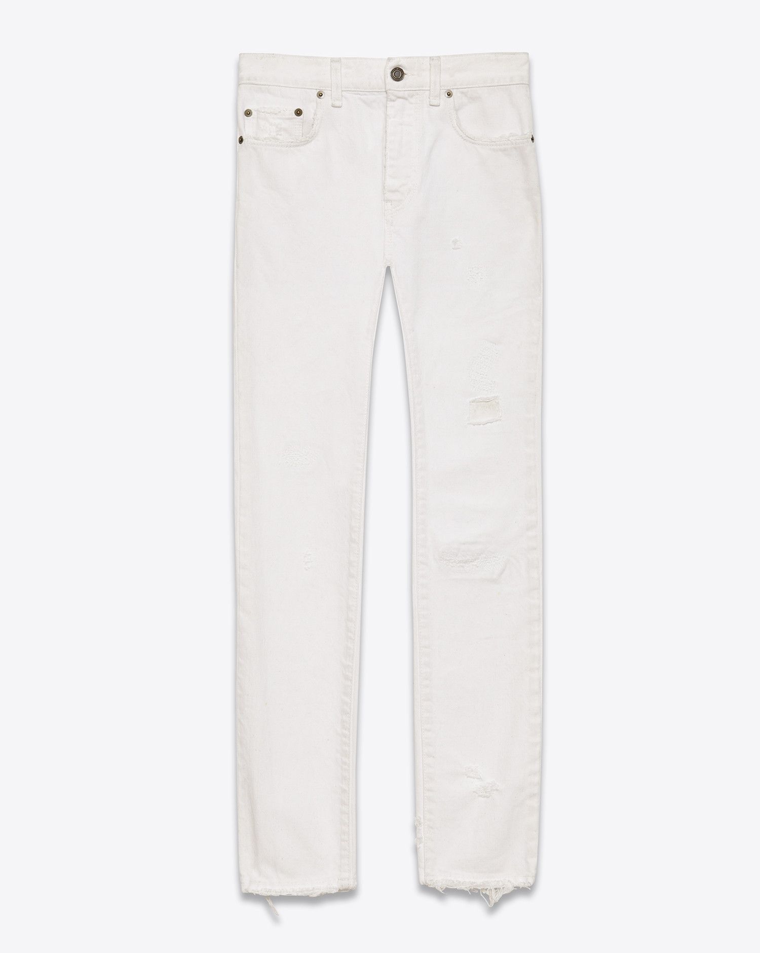 image of Saint Laurent Paris Saint Laurent D10 White Distressed Denim Jeans, Men's (Size 34)