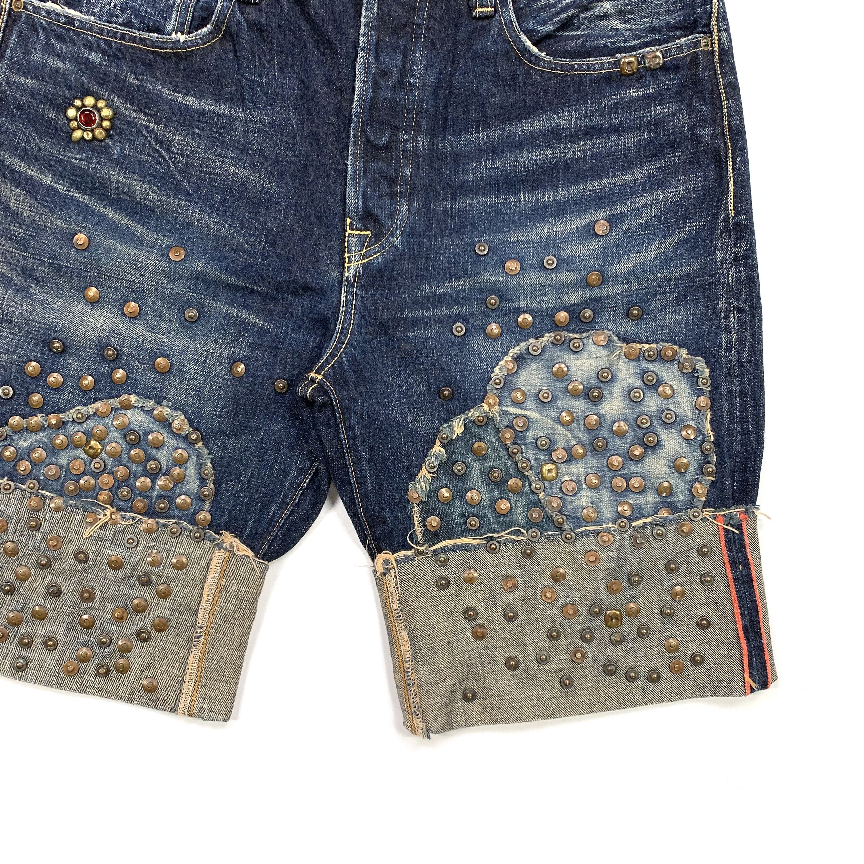 Kapital Studded Patchwork Denim / Jean Shorts Size US 34 / EU 50 - 3 Thumbnail