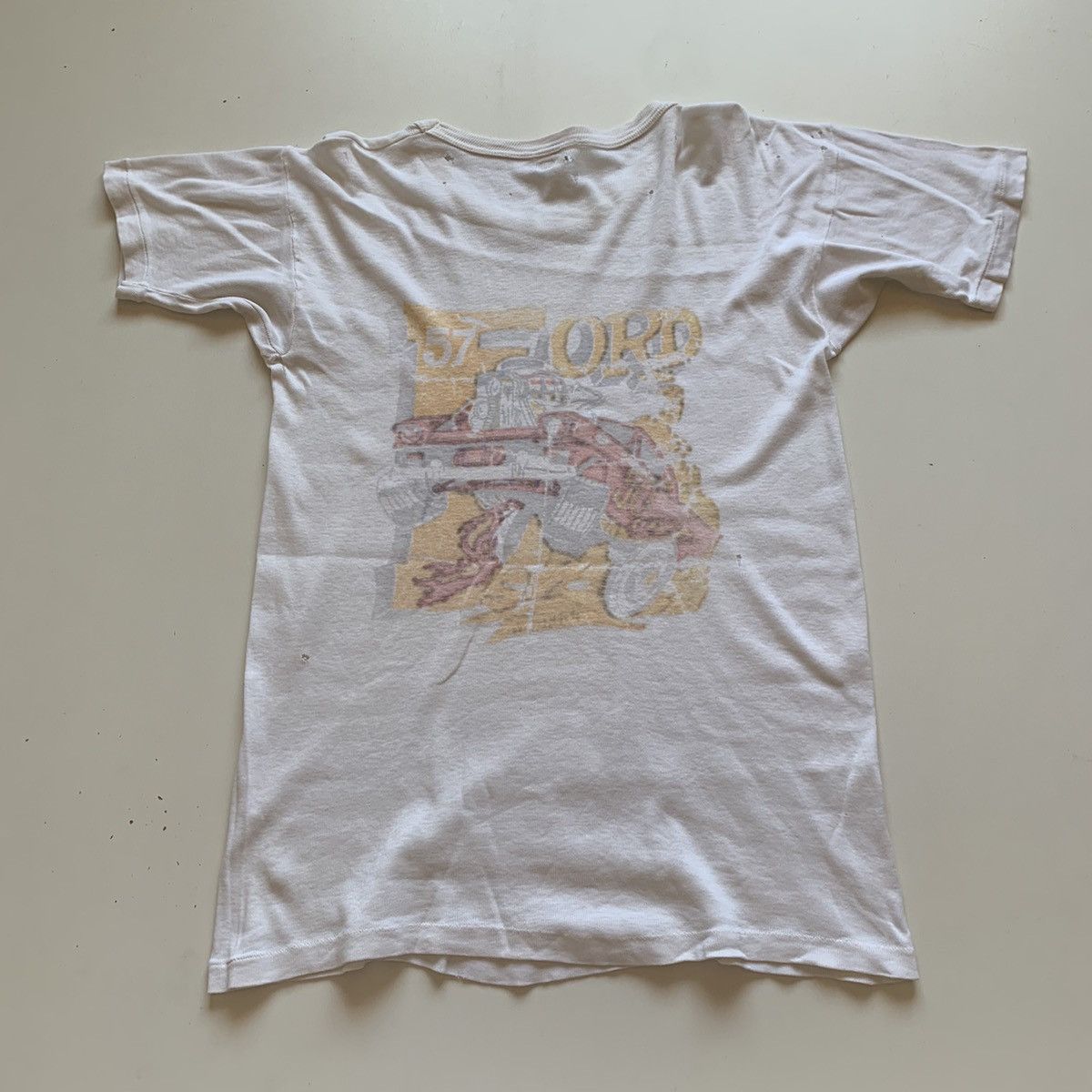 image of 50S Ford Graphic Art T Shirt Medium Made In Usa in White, Men's