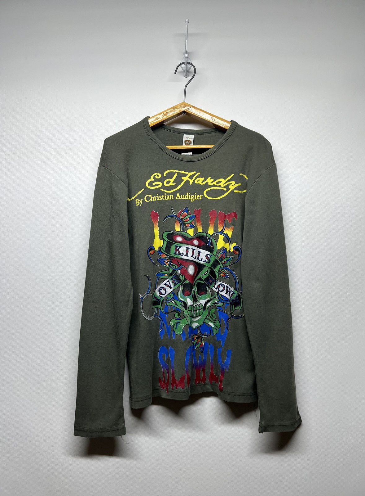 Ed Hardy × Vintage Vintage Y2k Ed Hardy Skull All Over Print Long Sleeve 00’s Size S / US 4 / IT 40 - 3 Thumbnail
