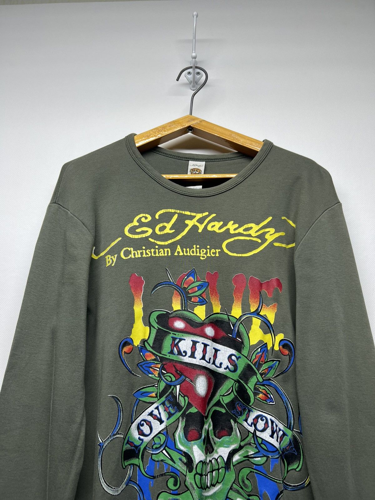 Ed Hardy × Vintage Vintage Y2k Ed Hardy Skull All Over Print Long Sleeve 00’s Size S / US 4 / IT 40 - 1 Thumbnail