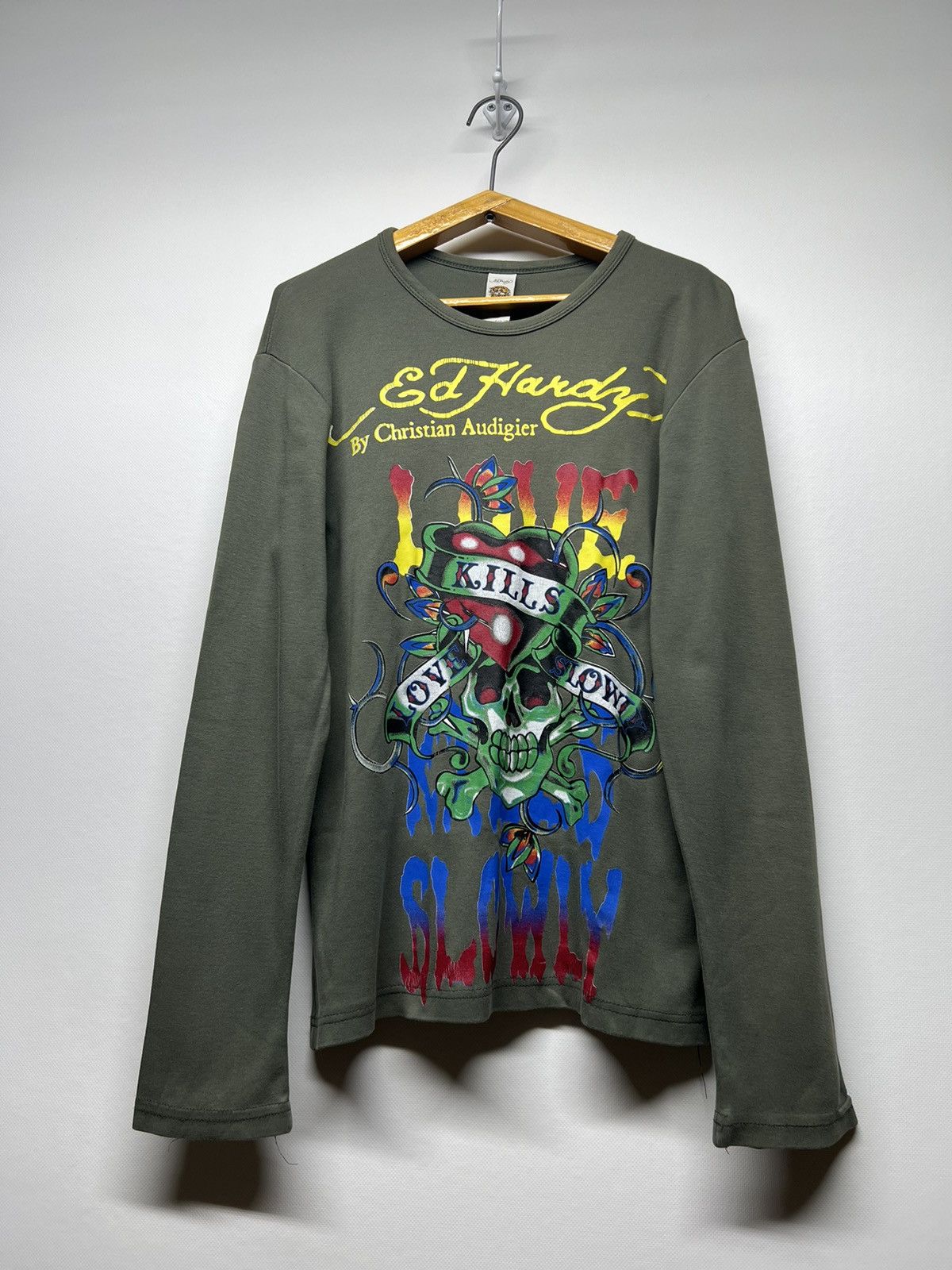 Ed Hardy × Vintage Vintage Y2k Ed Hardy Skull All Over Print Long Sleeve 00’s Size S / US 4 / IT 40 - 2 Thumbnail