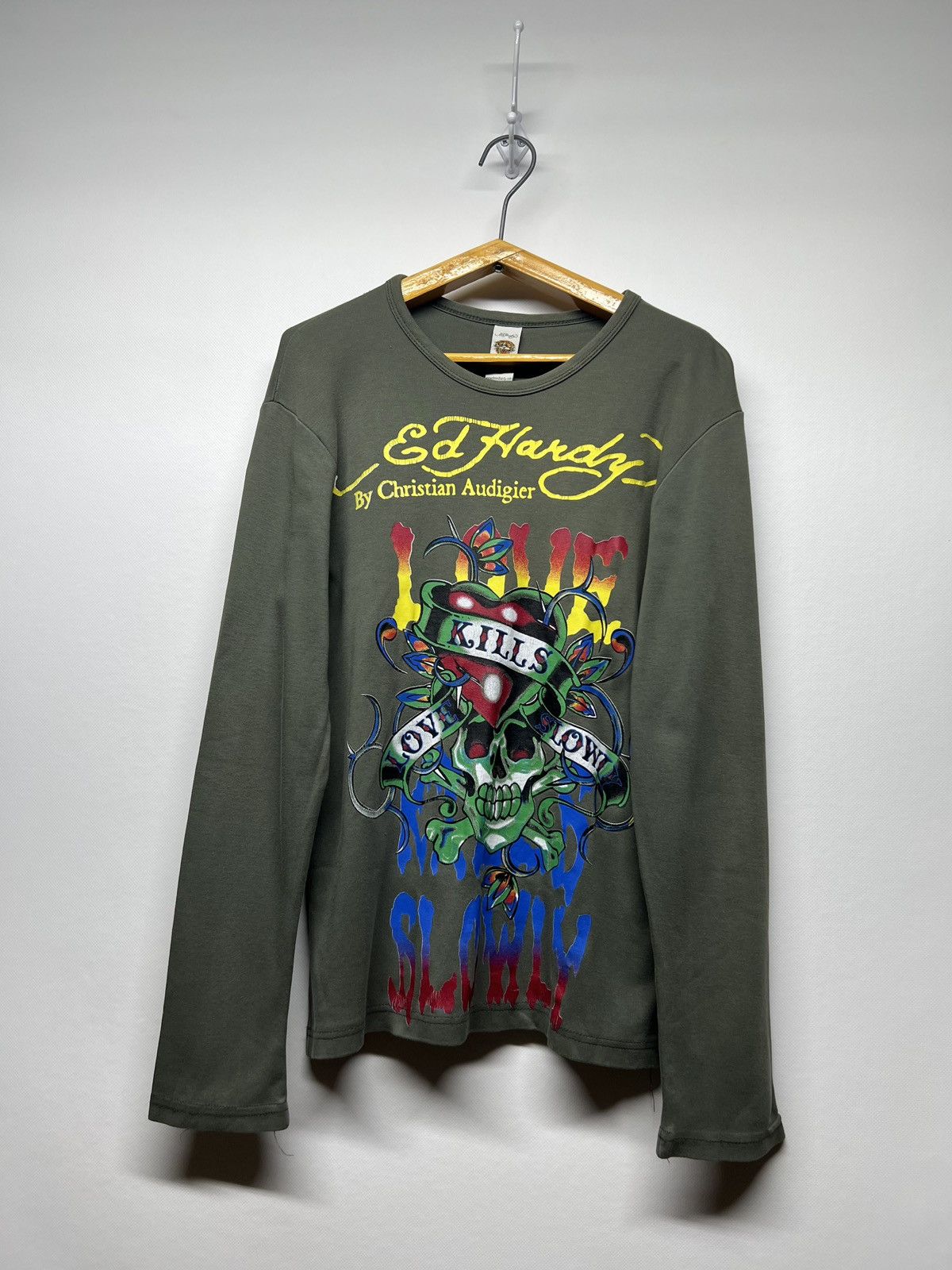 Ed Hardy × Vintage Vintage Y2k Ed Hardy Skull All Over Print Long Sleeve 00’s Size S / US 4 / IT 40 - 4 Thumbnail