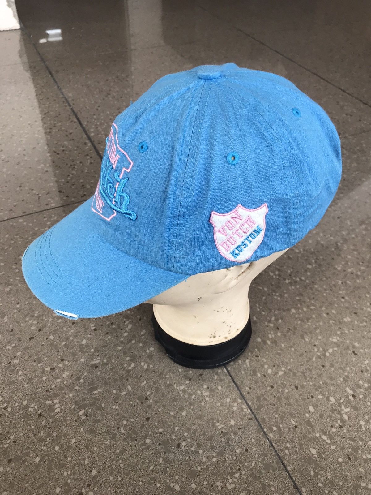 Von Dutch Vintage Von Dutch Distressed Cap Hat Soft Blue Size ONE SIZE - 2 Thumbnail