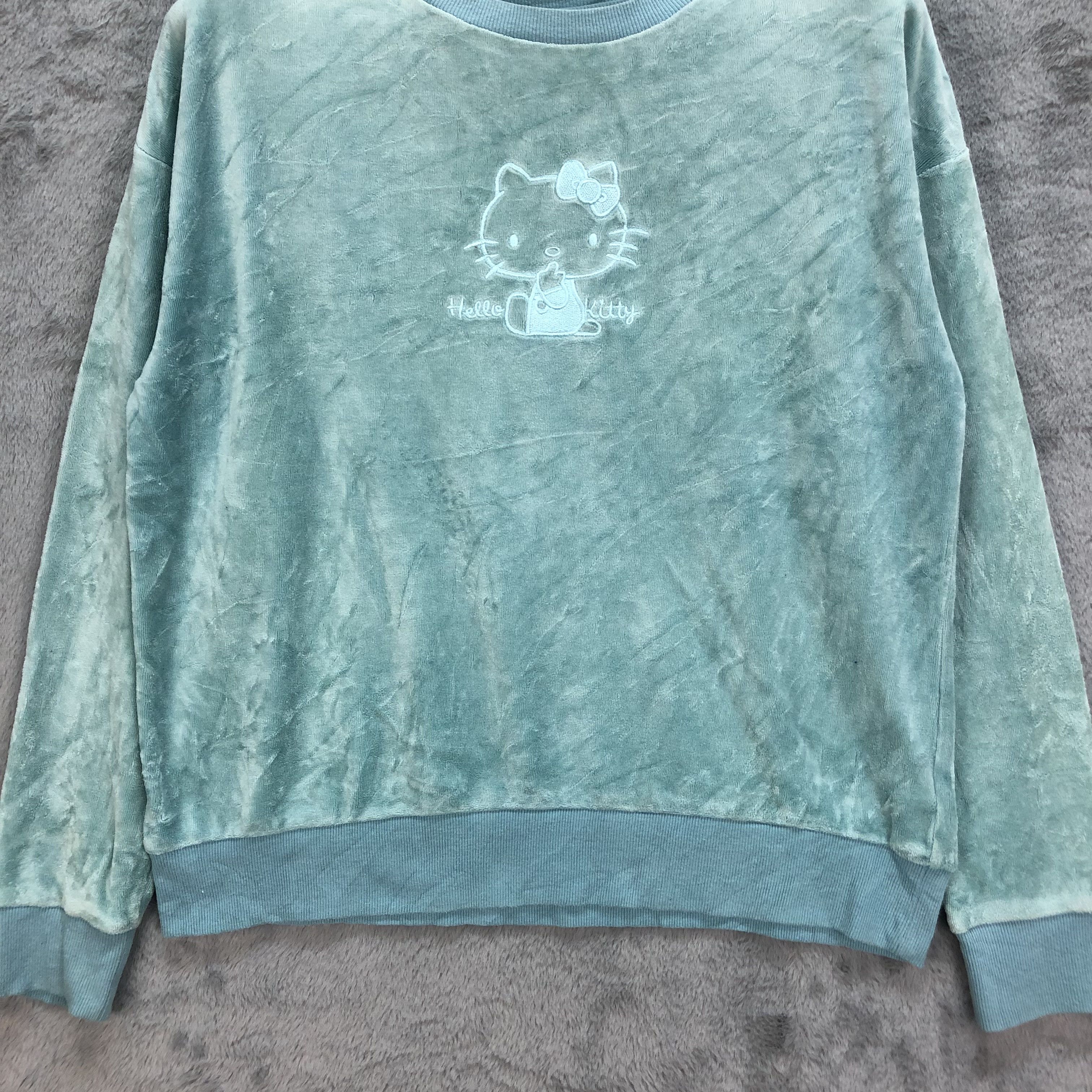 Japanese Brand HELLO KITTY EMBROIDERY TURQOISE VELVET SWEATSHIRTS #5176-177 Size L / US 10 / IT 46 - 4 Thumbnail