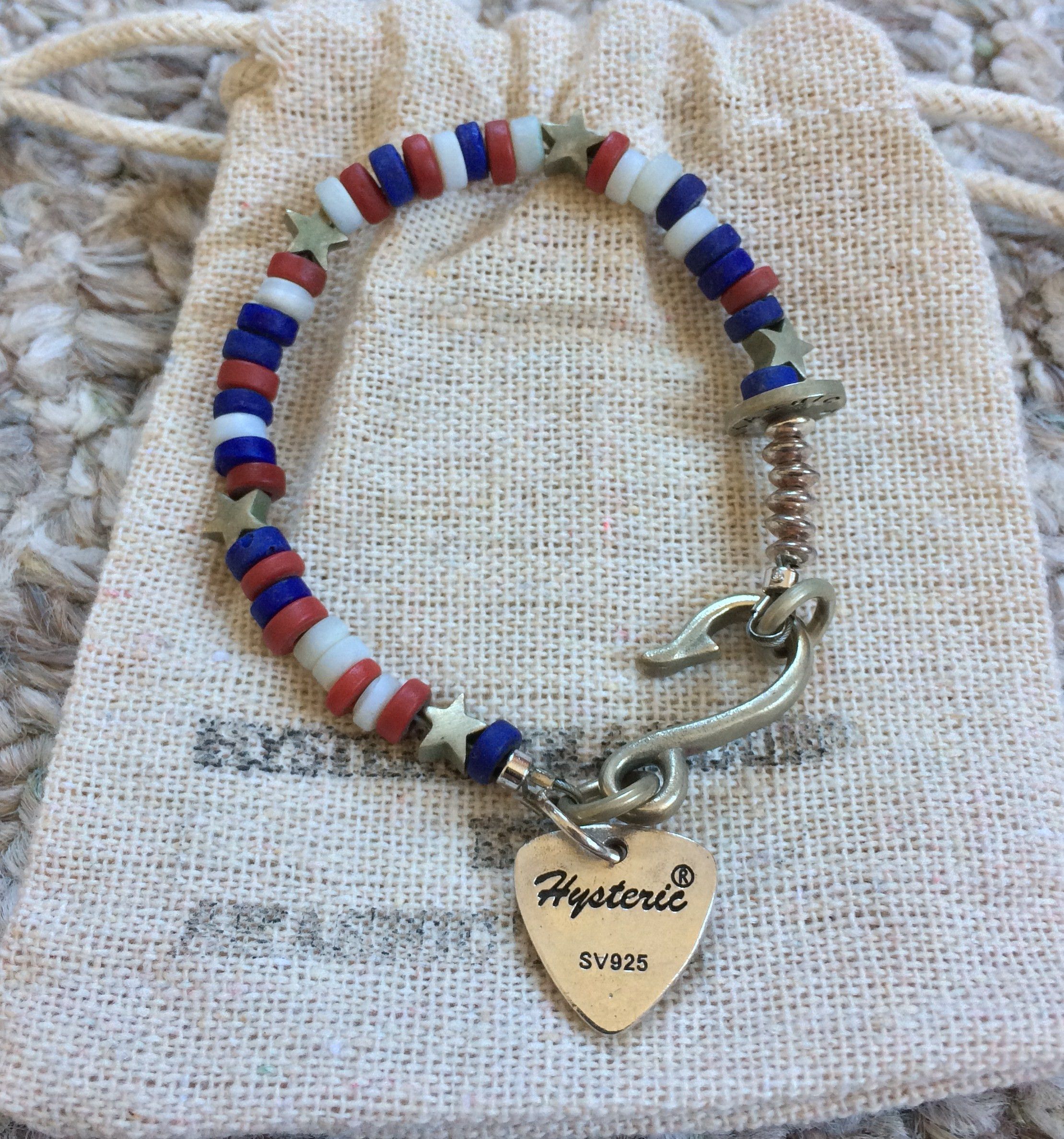 Hysteric Glamour Sterling Silver Guitar Pick Bracelet + Bag