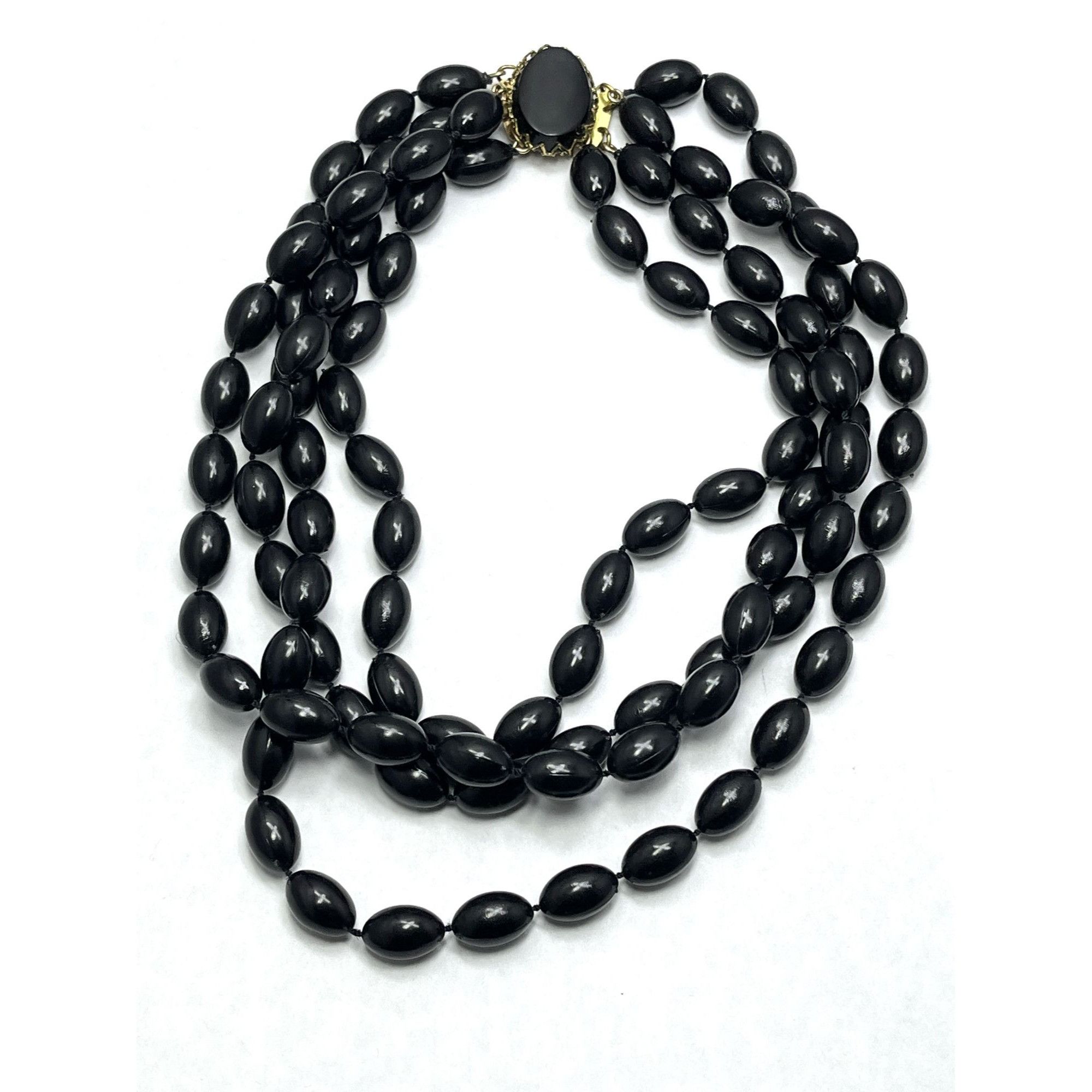 Vintage Black Bead Multi Strand Necklace