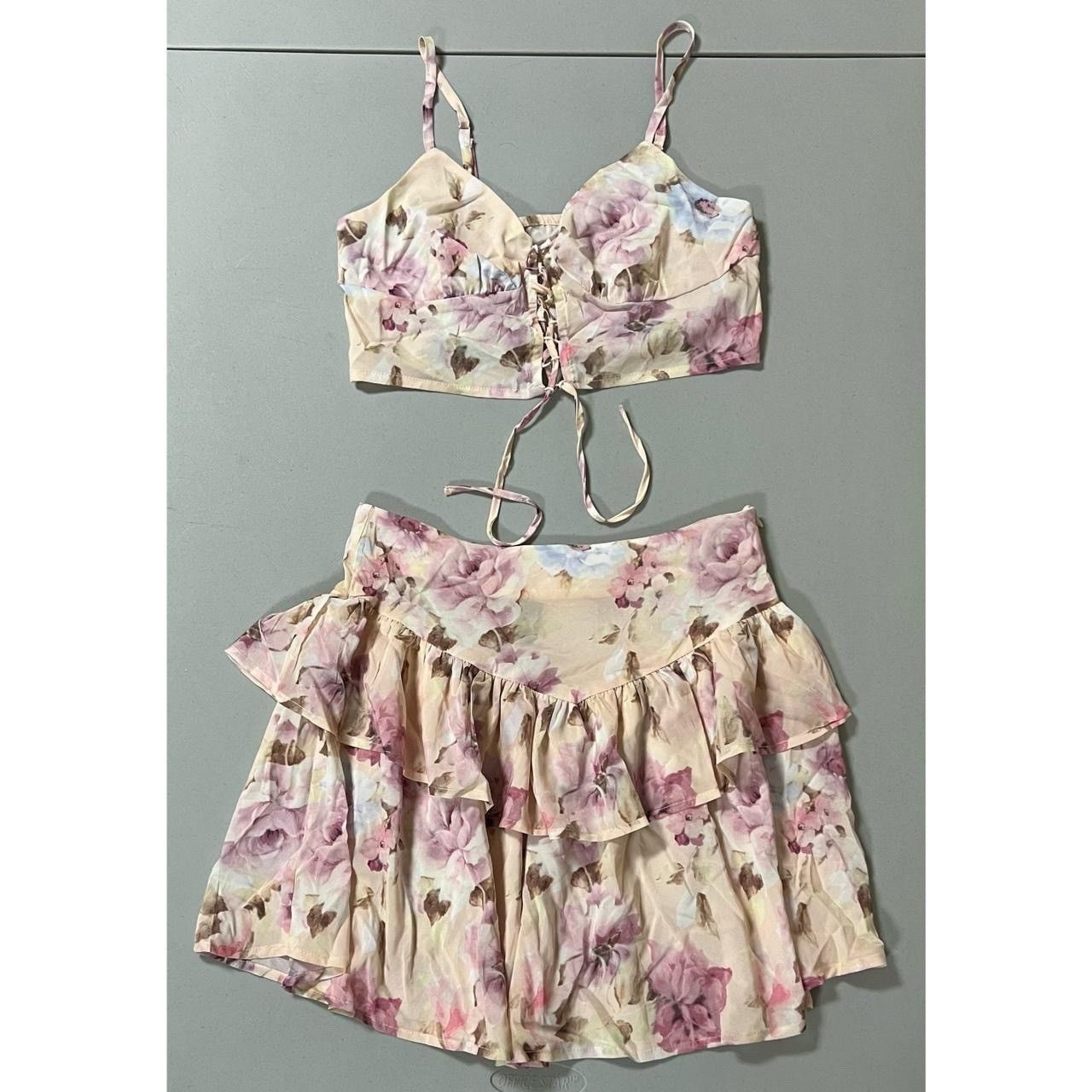 Floral Fairy Crop Top Mini Skirt Coords Matching Set Size S🌷