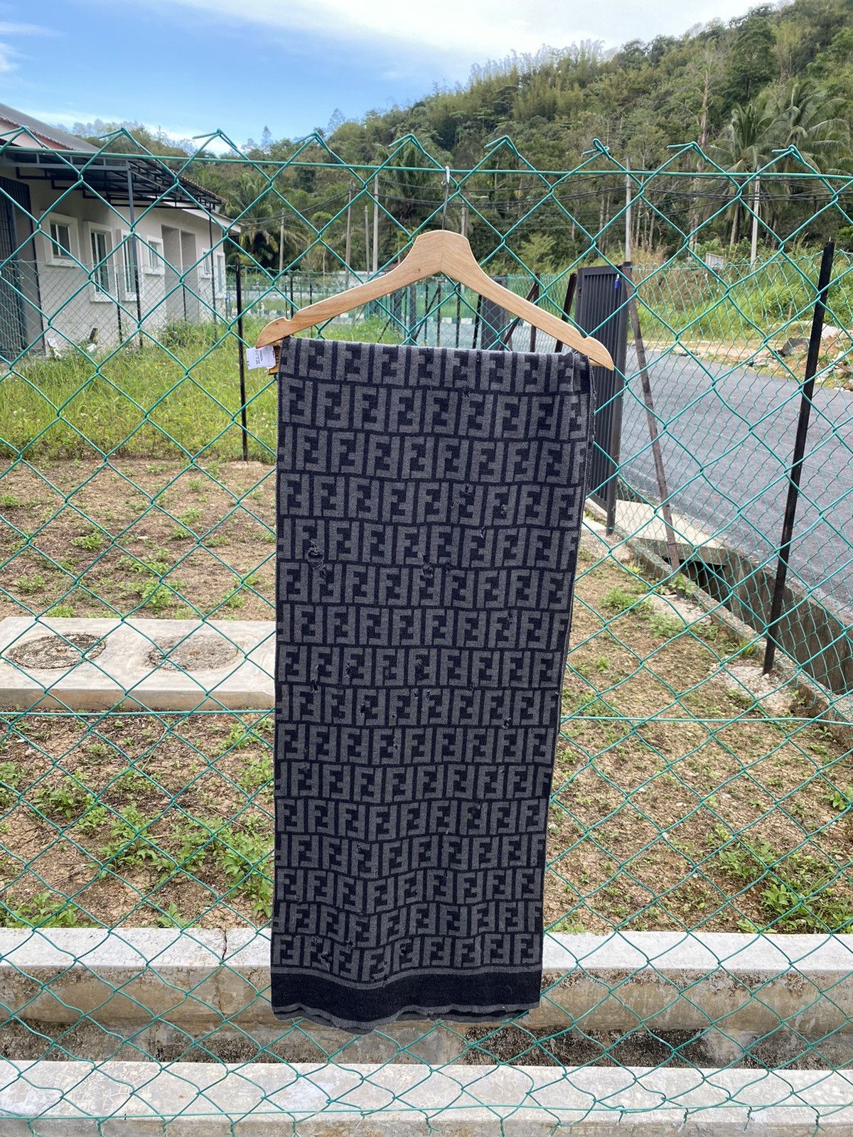 Fendi ⚡️Steals⚡️ Distressed FENDI Monogram Grey Wool Scarf Size ONE SIZE - 3 Thumbnail