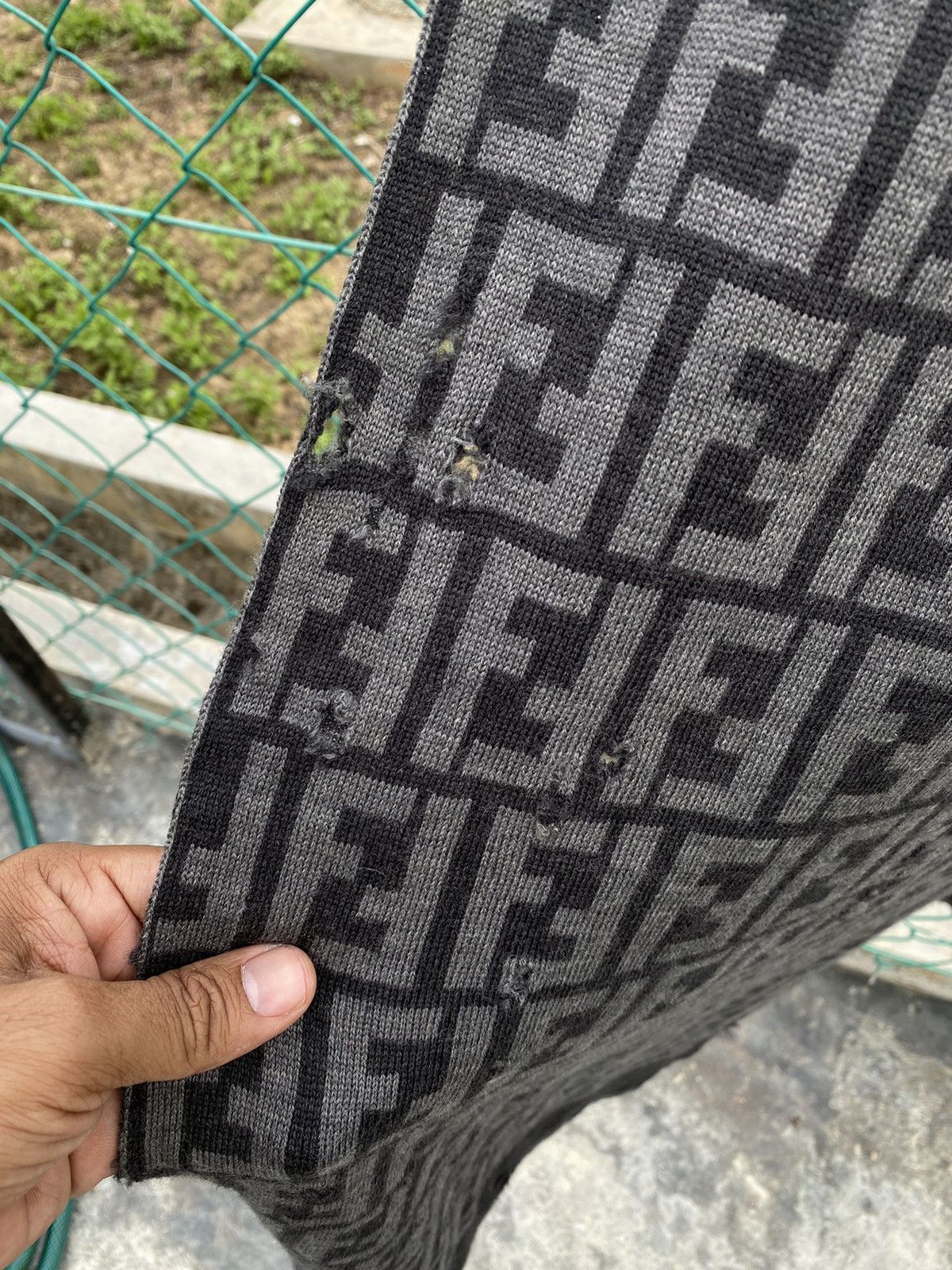 Fendi ⚡️Steals⚡️ Distressed FENDI Monogram Grey Wool Scarf Size ONE SIZE - 4 Thumbnail