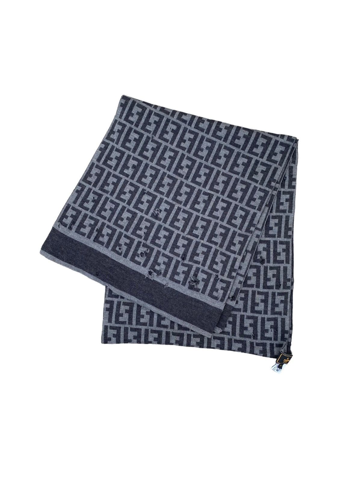Fendi ⚡️Steals⚡️ Distressed FENDI Monogram Grey Wool Scarf Size ONE SIZE - 1 Thumbnail
