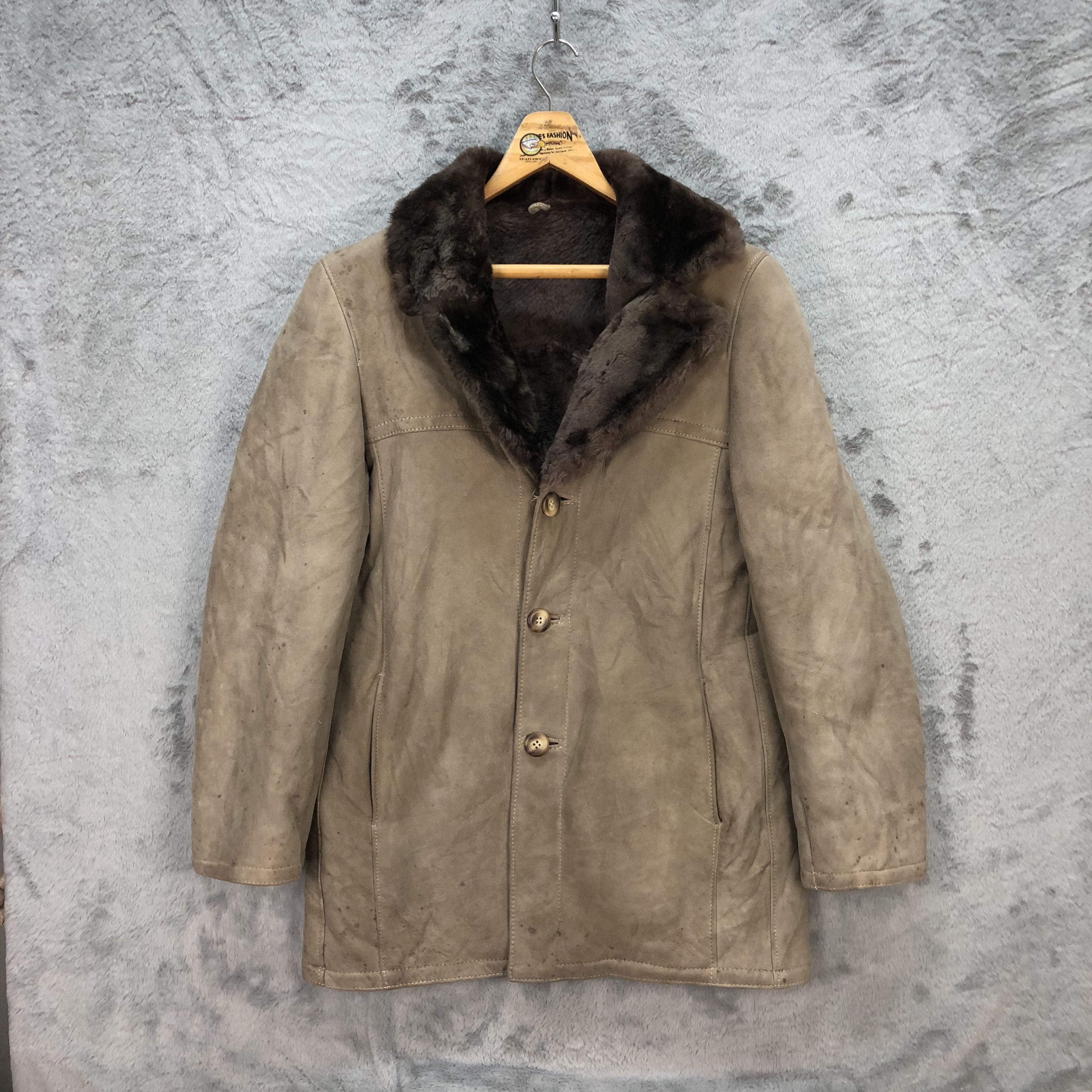 image of Genuine Leather x Leather Genuine Spanish Lambskin Epg Faux Fur Leather Coat 5811-208 in Brown (Siz