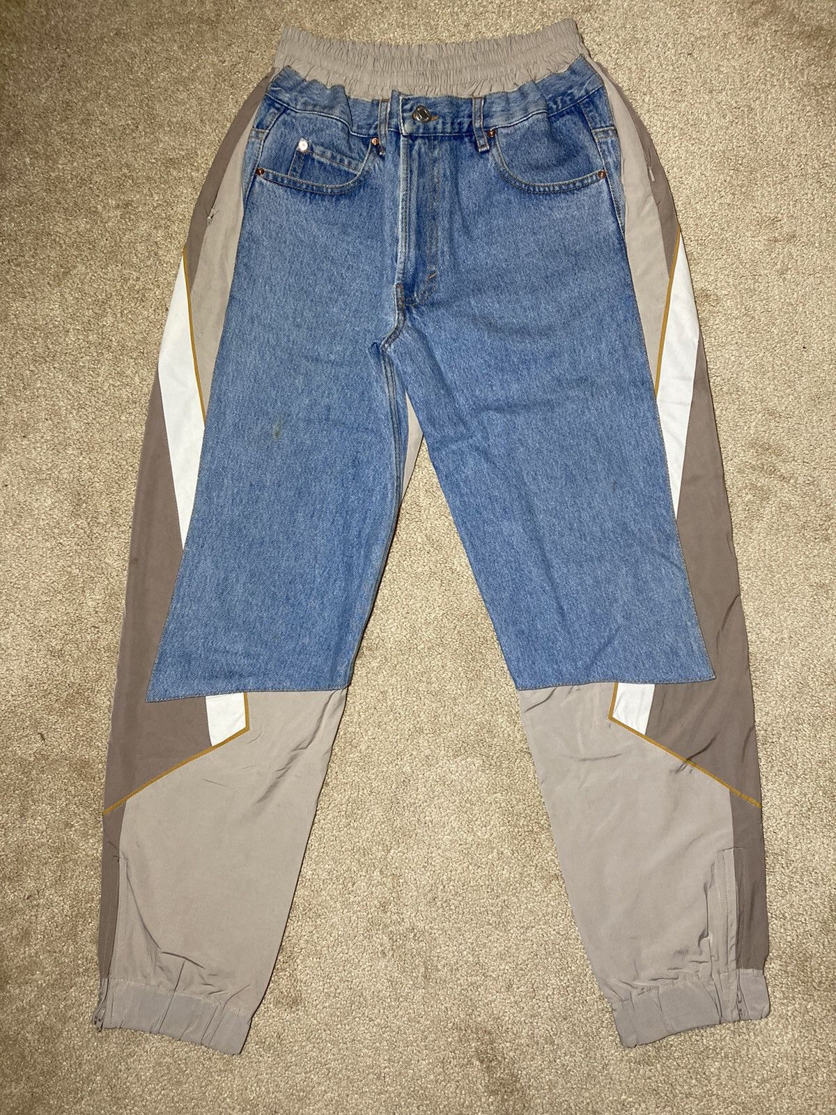 image of Ss19 Martine Rose Denim Mix Hybrid Track Pants Small 2019 Ld in Blue, Men's (Size 30)