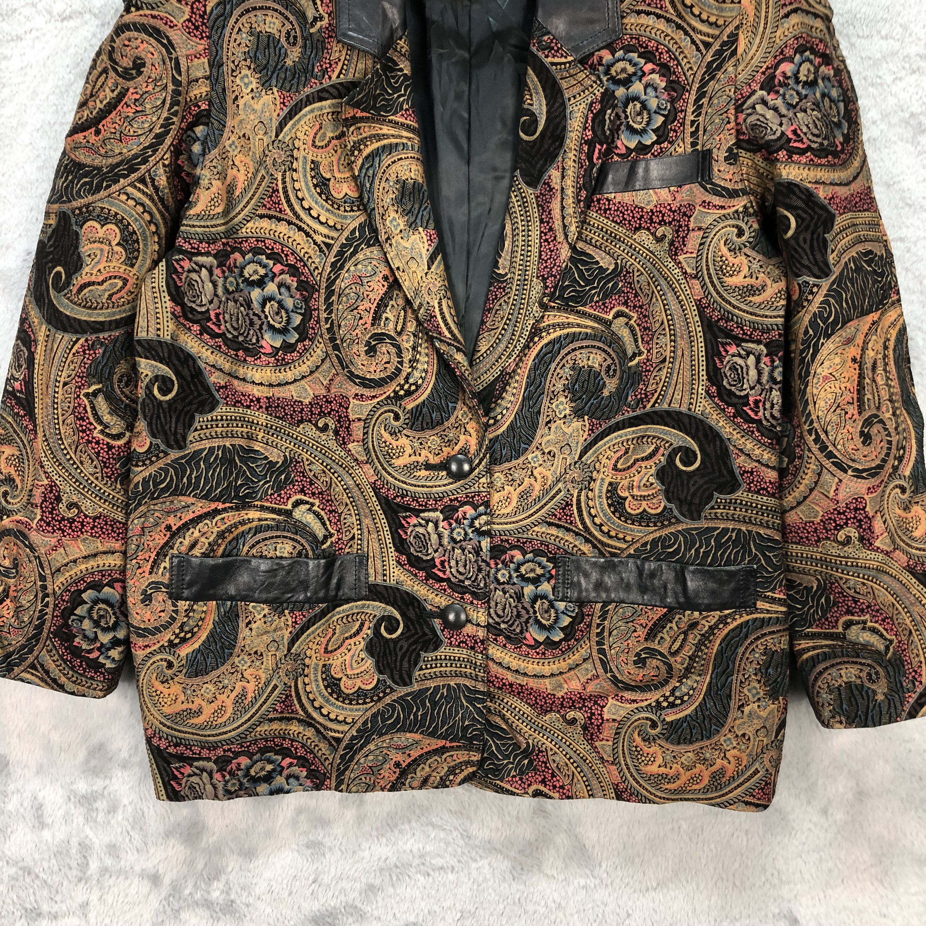 Japanese Brand RARE🔥 PRINZIPAL PAISLEY GRAPHIC LEATHER JACKET #5928-214 Size L / US 10 / IT 46 - 3 Thumbnail