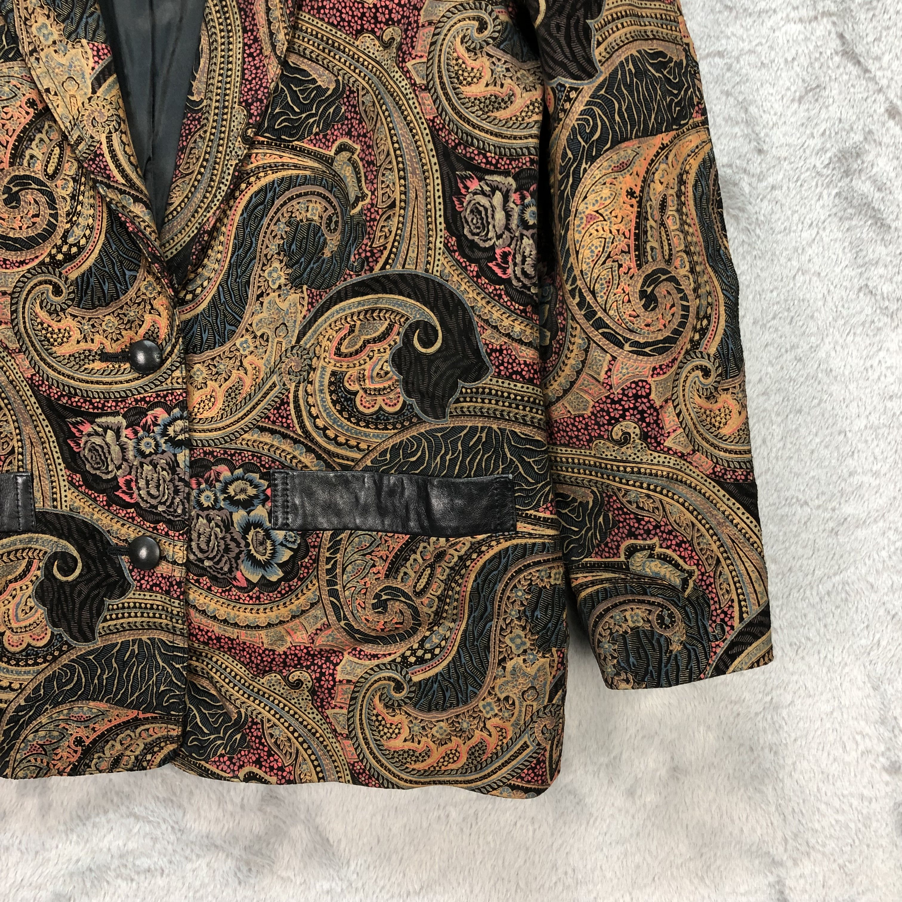 Japanese Brand RARE🔥 PRINZIPAL PAISLEY GRAPHIC LEATHER JACKET #5928-214 Size L / US 10 / IT 46 - 5 Thumbnail