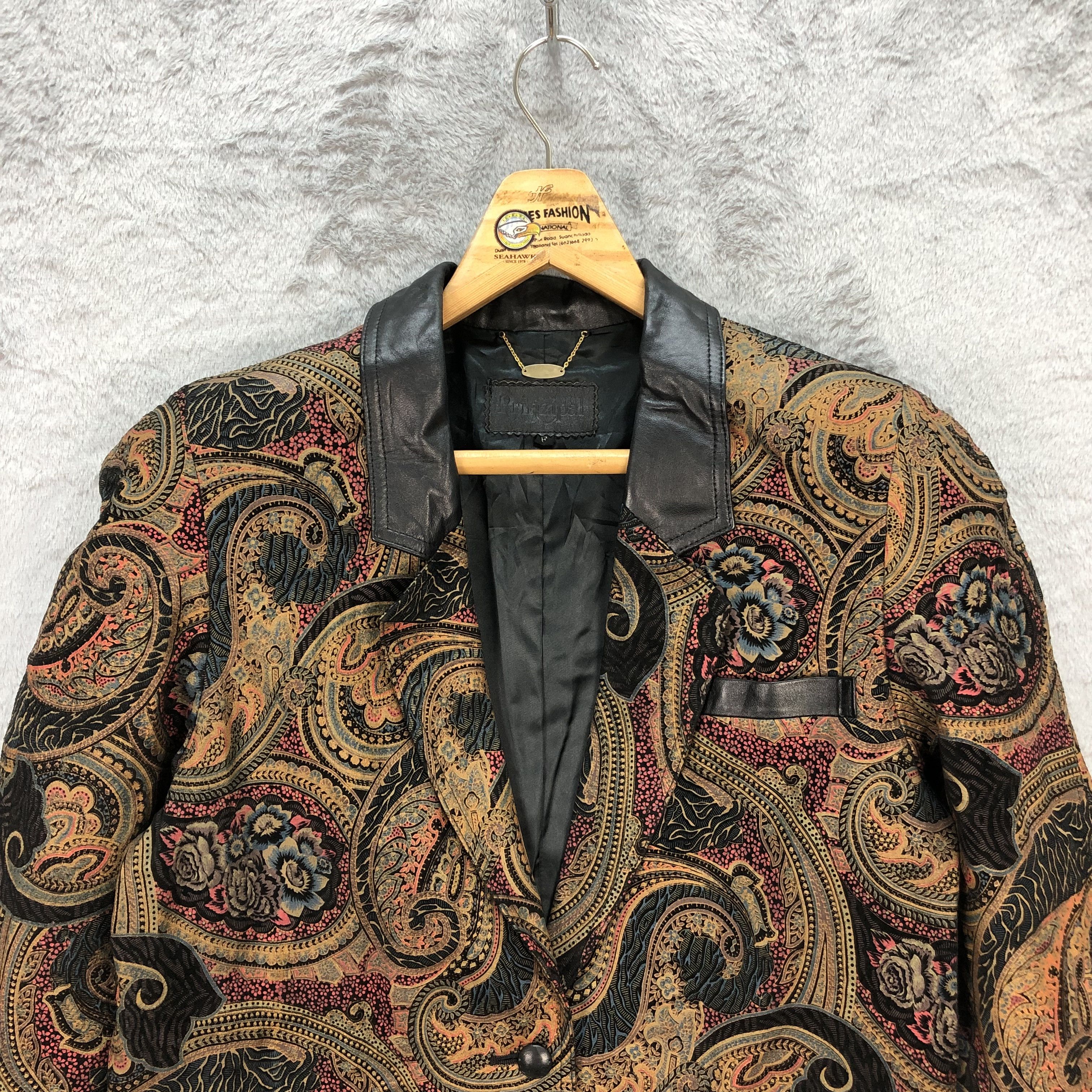Japanese Brand RARE🔥 PRINZIPAL PAISLEY GRAPHIC LEATHER JACKET #5928-214 Size L / US 10 / IT 46 - 2 Thumbnail