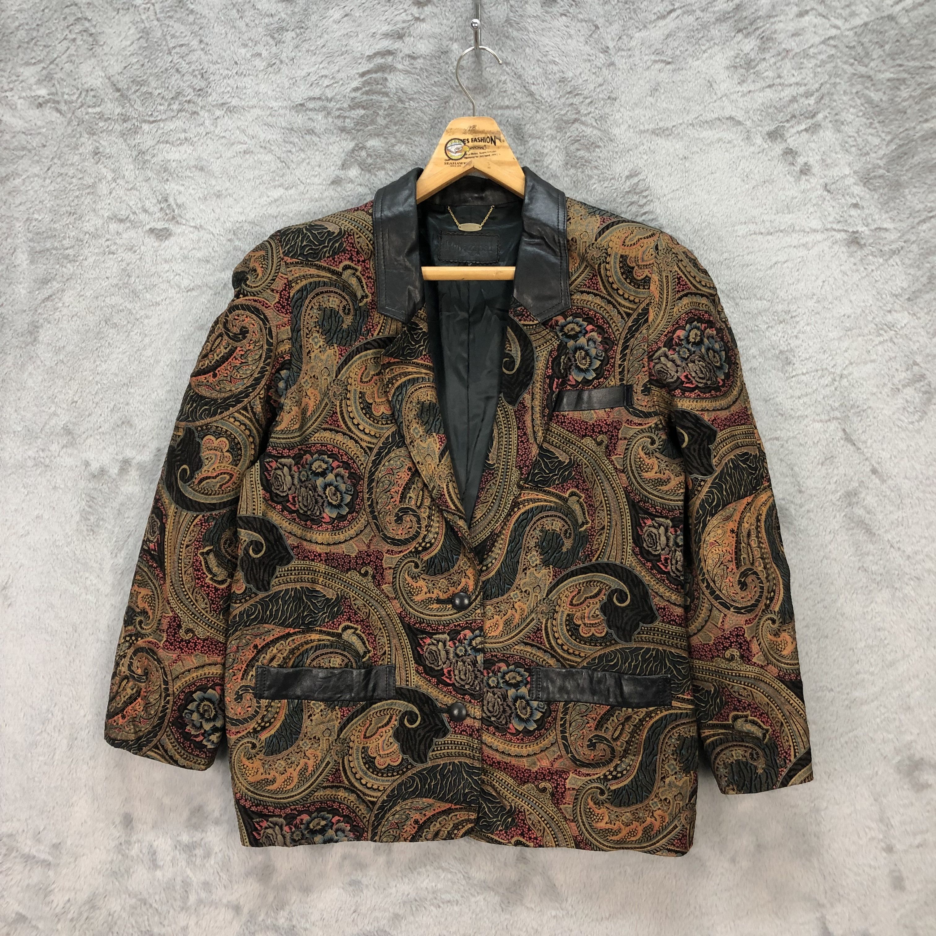 Japanese Brand RARE🔥 PRINZIPAL PAISLEY GRAPHIC LEATHER JACKET #5928-214 Size L / US 10 / IT 46 - 1 Thumbnail