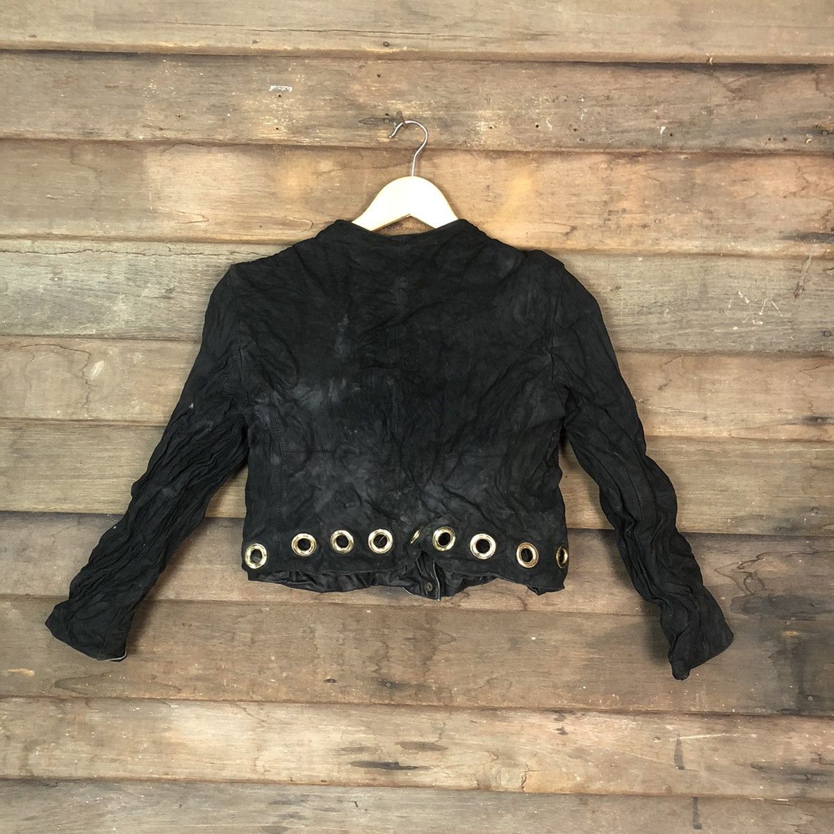 Otto Otto Collection crop top Black Leather Jacket #7092 Size XS / US 0-2 / IT 36-38 - 8 Thumbnail