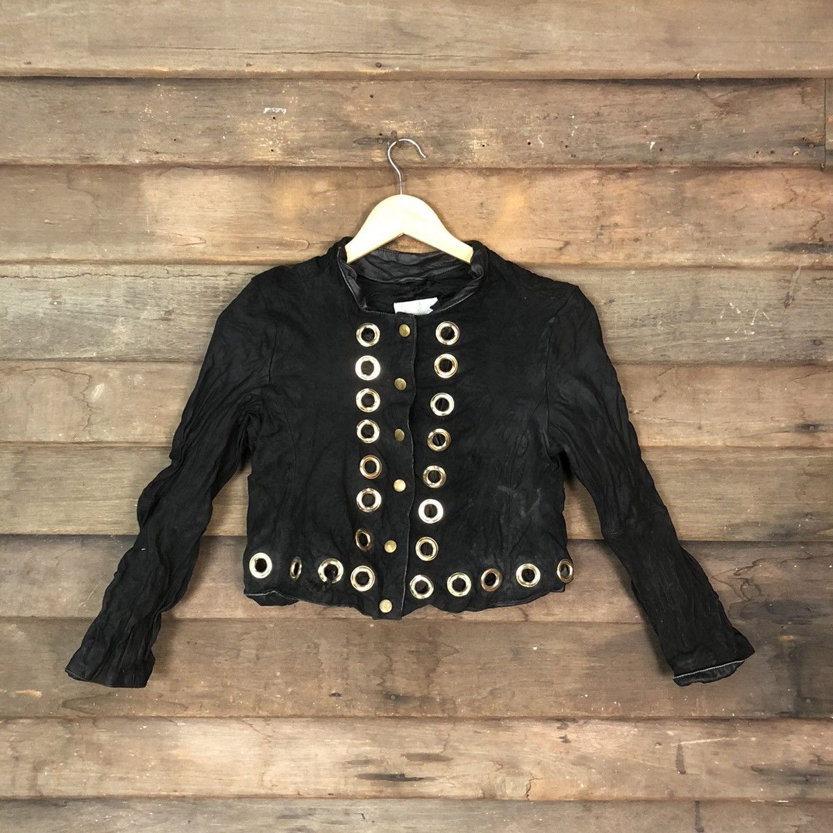 Otto Otto Collection crop top Black Leather Jacket #7092 Size XS / US 0-2 / IT 36-38 - 1 Thumbnail