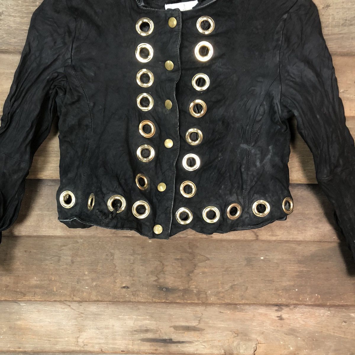 Otto Otto Collection crop top Black Leather Jacket #7092 Size XS / US 0-2 / IT 36-38 - 3 Thumbnail