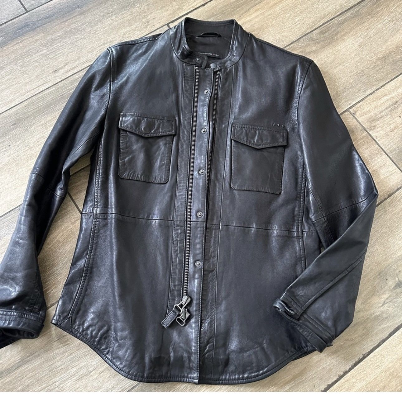 image of John Varvatos Black Leather Jacket Size Small, Men's