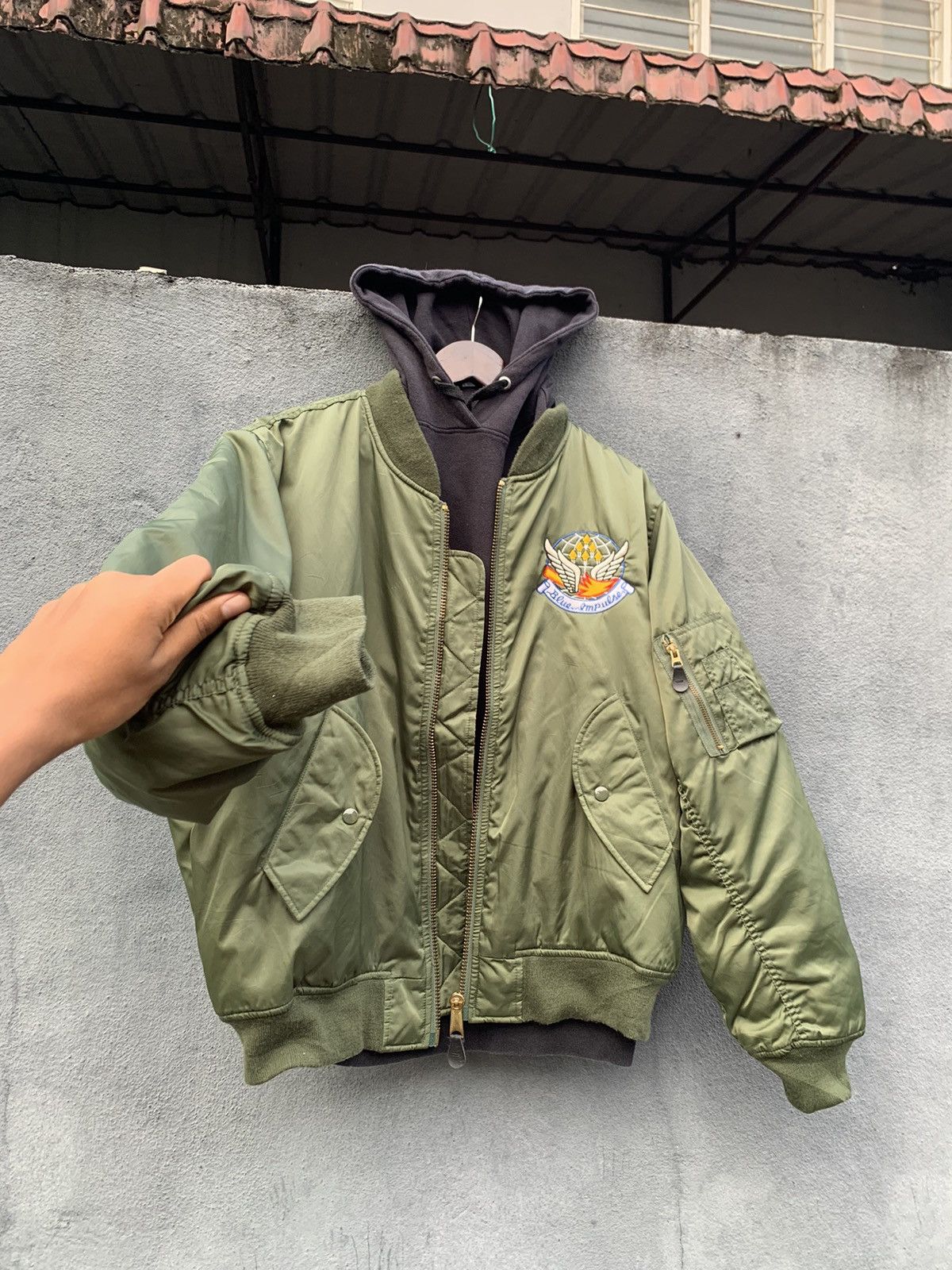 Vintage 🪖VINTAGE BLUE IMPULSE MILITARY Baggy Bomber Jacket Size US L / EU 52-54 / 3 - 7 Thumbnail