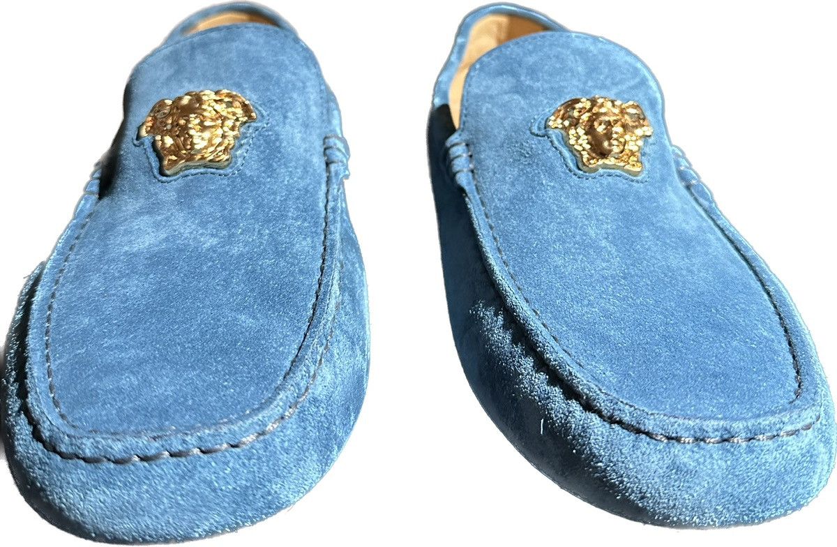 Suede Versace Slippers Blue Versace Medusa Head Suede Loafers $775 - Main Image
