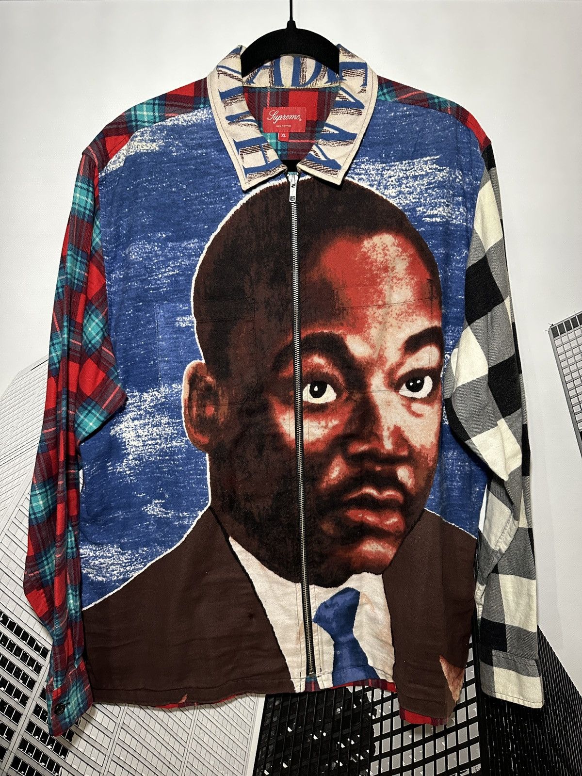 Image of Supreme Mlk Zip Up Flannel Shirt in Blue, Men's (Size XL)