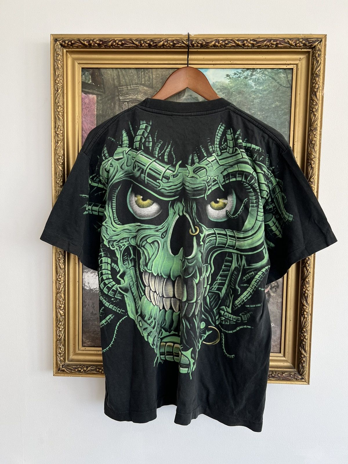 Band Tees Vintage 90s Terminator Skull Bones All Over Print Black Tee Size US L / EU 52-54 / 3 - 2 Thumbnail