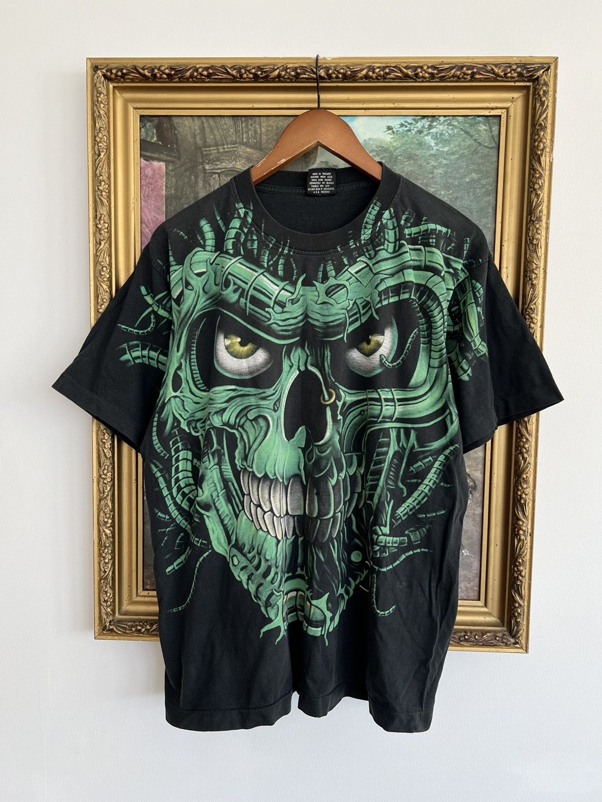 Band Tees Vintage 90s Terminator Skull Bones All Over Print Black Tee Size US L / EU 52-54 / 3 - 1 Thumbnail