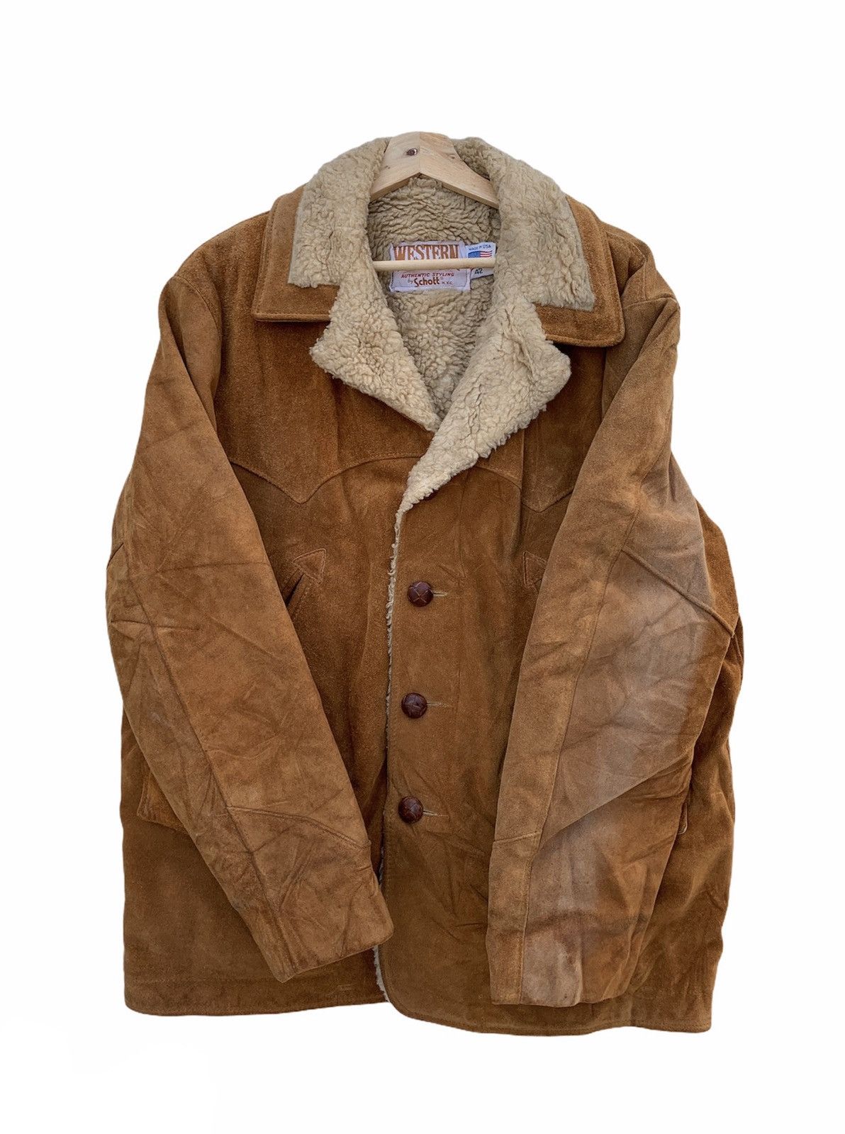 Genuine Leather Vintage 70’s Schott Western Sherpa Suede Leather Jacket Size US XS / EU 42 / 0 - 6 Thumbnail