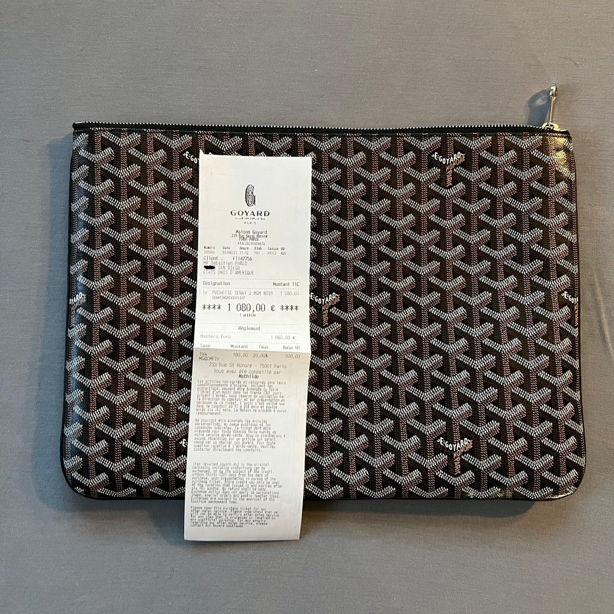 Goyard Clutch Bag Herringbone Juvans GM Gray PVC Coated Canvas Leather Second Pouch Men's