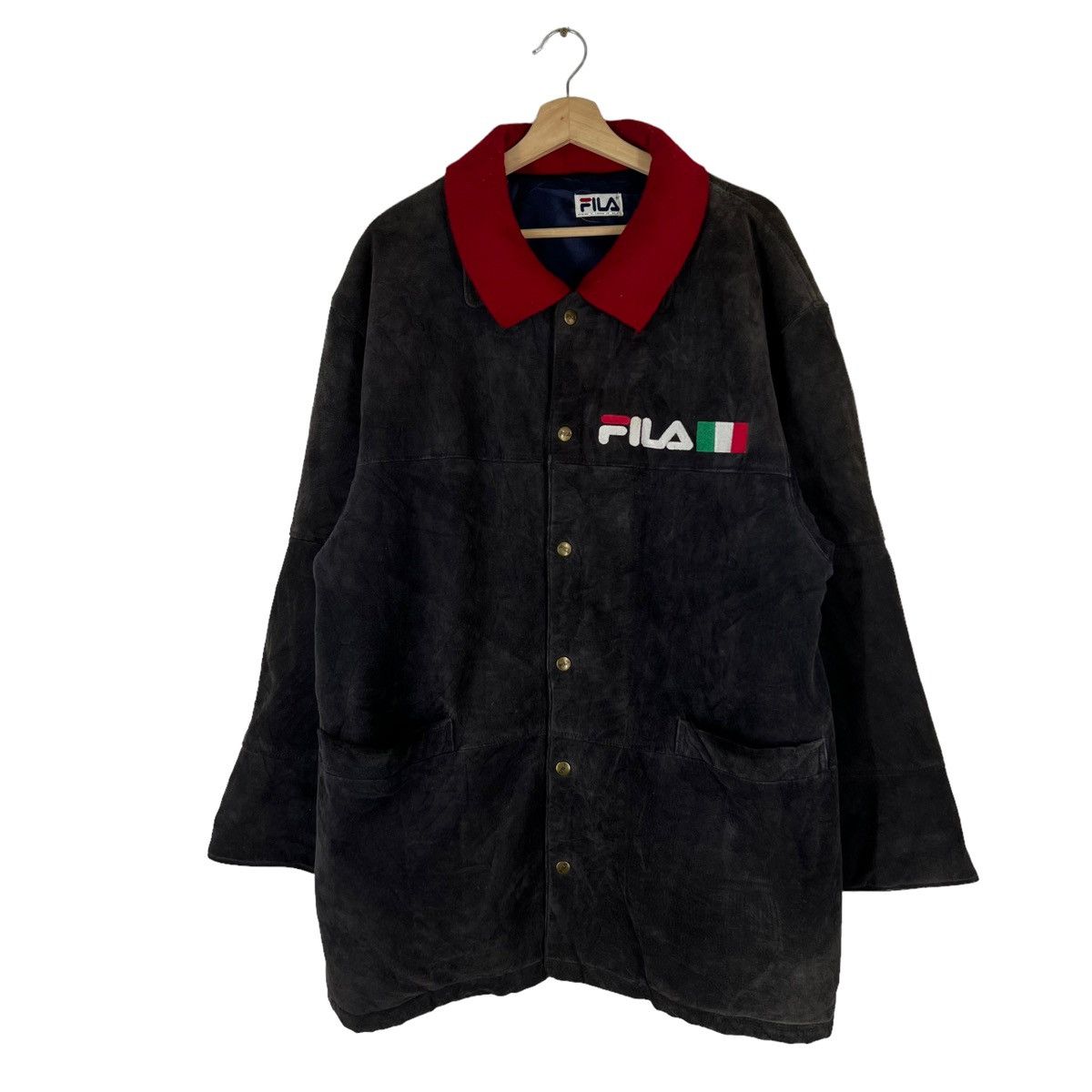 VINTAGE SUEDE LEATHER JACKET FILA BIG LOGO