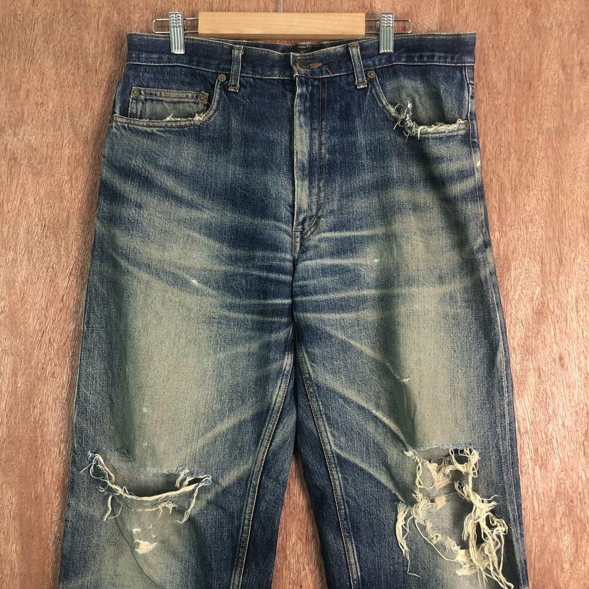 Japanese Brand DLL Japan Blue distressed Denim Pants like kurt cobain #c163 Size US 33 - 2 Thumbnail