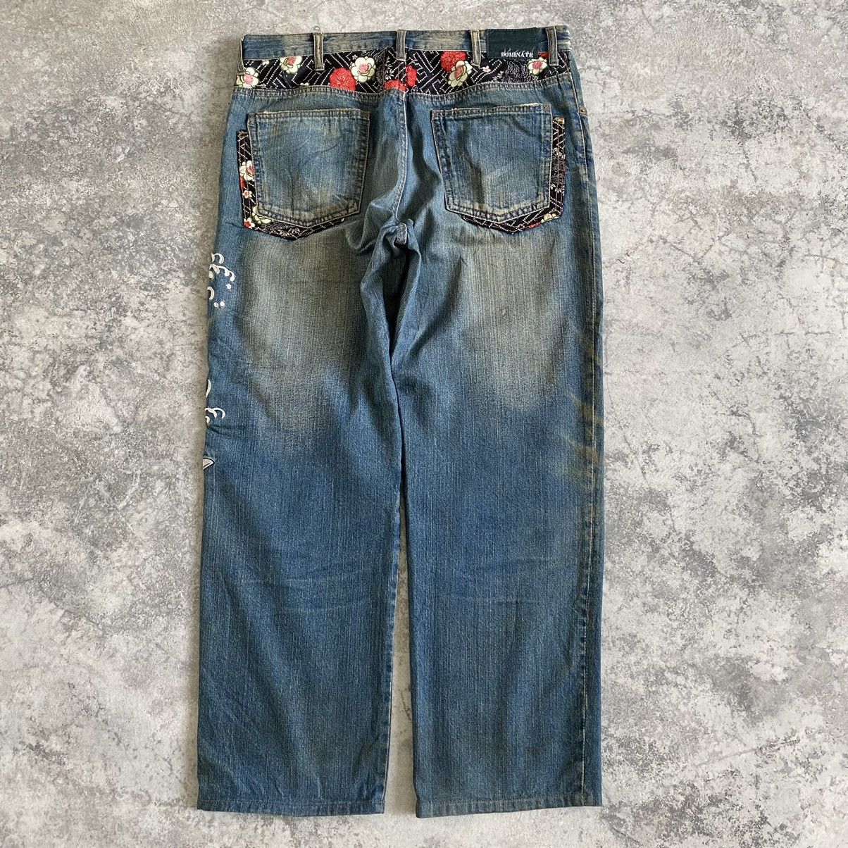 Designer Karakuri Tamashii Style Dominate Embroidered Koi Fish Jeans Size US 37 - 14 Thumbnail