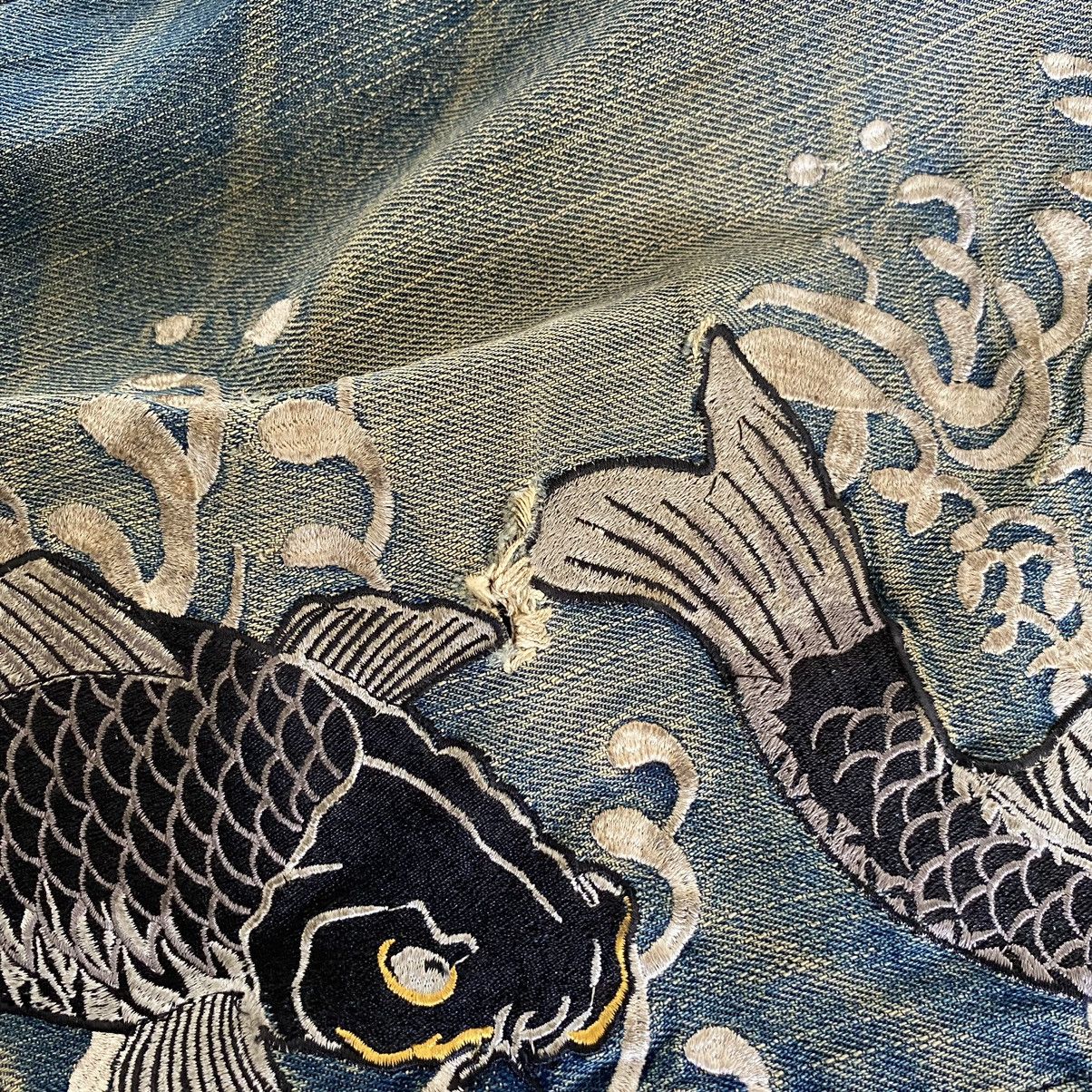 Designer Karakuri Tamashii Style Dominate Embroidered Koi Fish Jeans Size US 37 - 8 Thumbnail