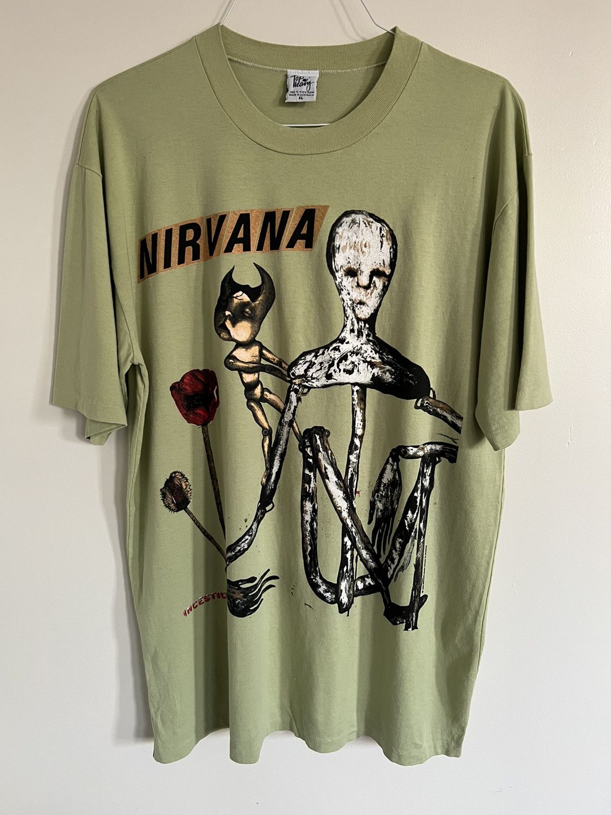image of Mint Vintage Nirvana Incesticide Single-Stitched T-Shirt, XL in Yellowish Green, Men's