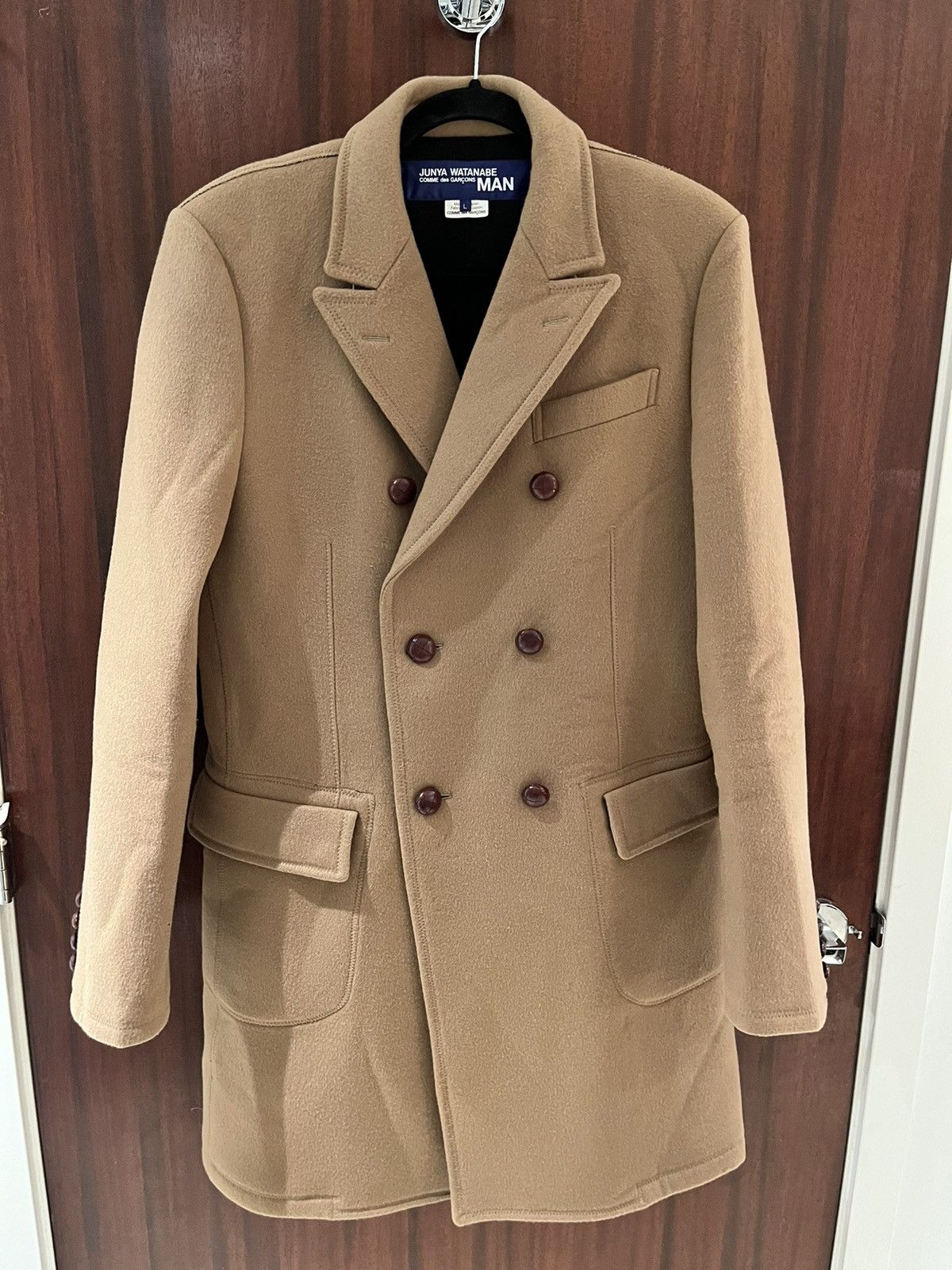 image of Comme Des Garcons x Junya Watanabe Camel Double Breast Coat Wool/cashmere in Brown (Size Large)