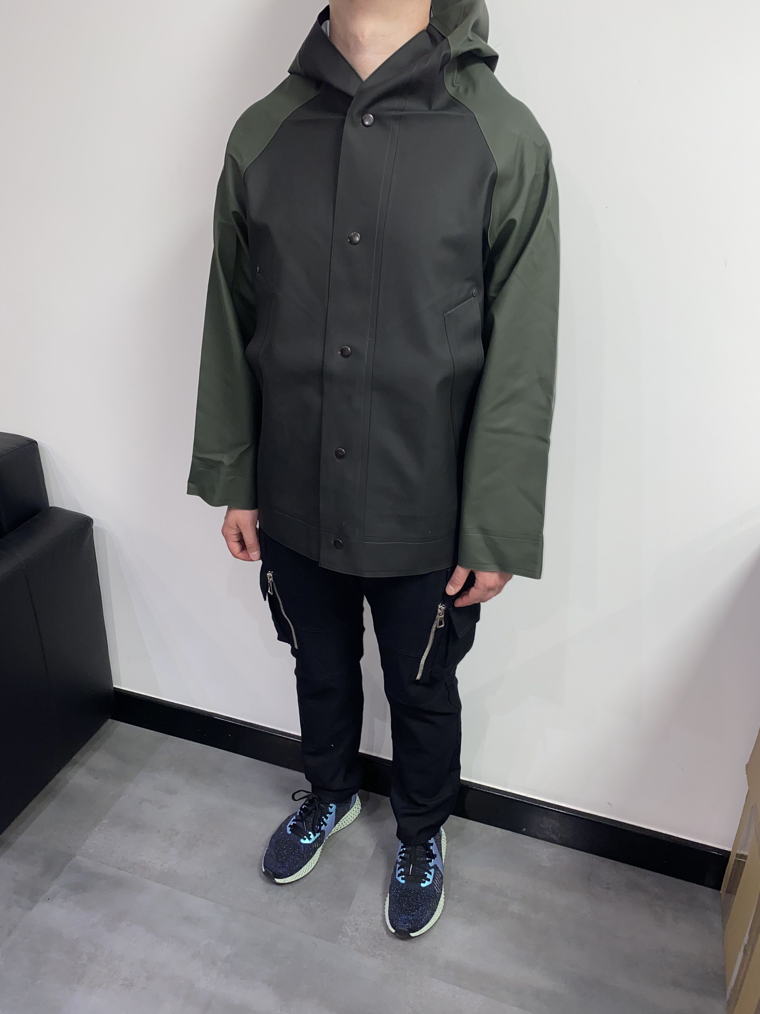 image of ds! Stutterheim X Marni Black Green Hooded Raincoat in Black/Green, Men's (Size Medium)