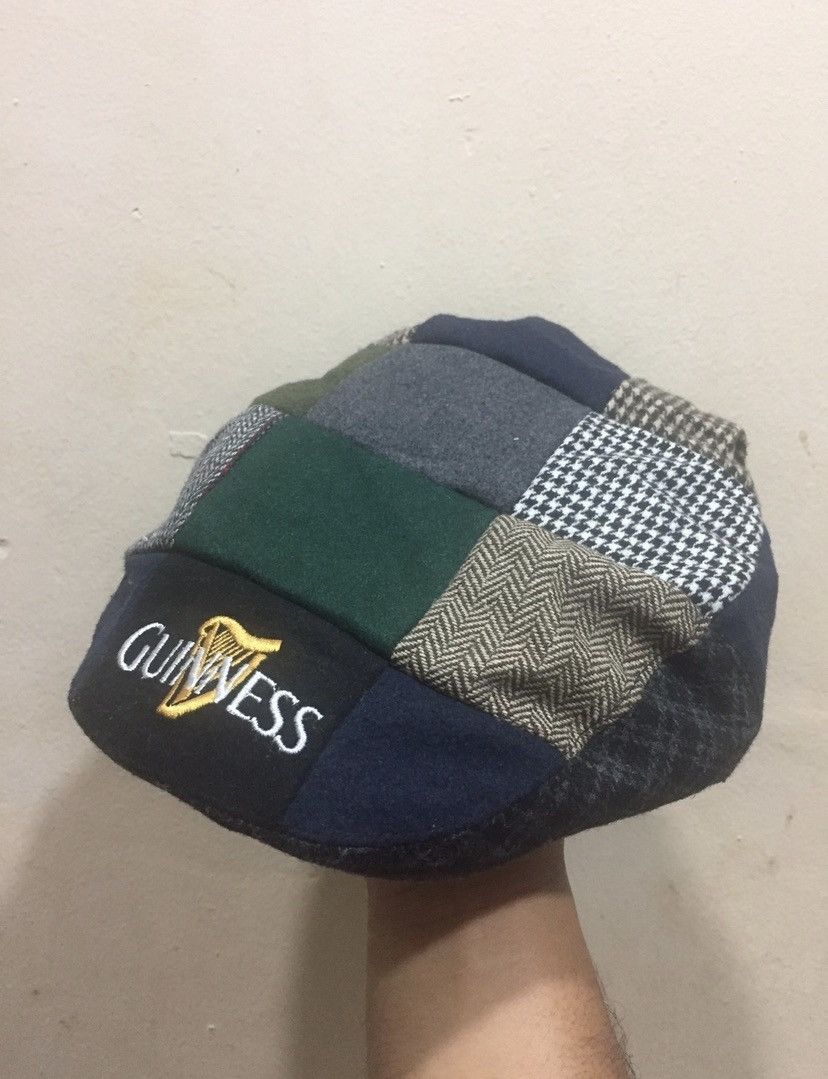 image of Vintage VTG Guinness Patchwork Pattern Flat Hat in Patchwork Green, Men's